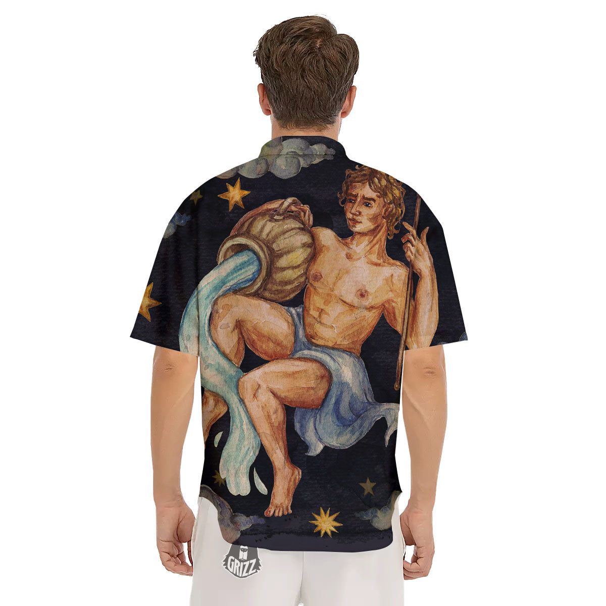 Zodiac Sign Watercolor Aquarius Print Men's Short Sleeve Shirts-grizzshop