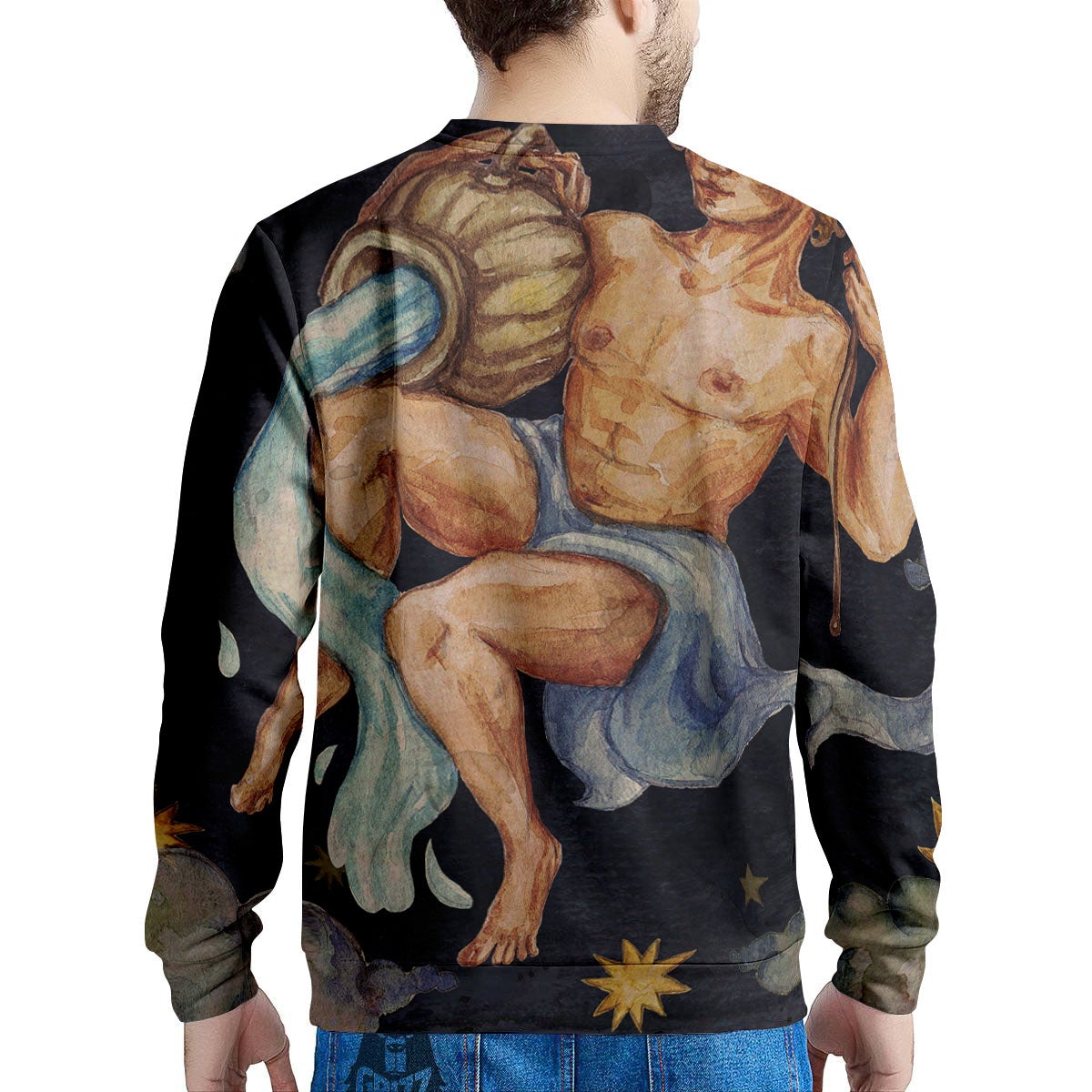 Zodiac Sign Watercolor Aquarius Print Men's Sweatshirt-grizzshop