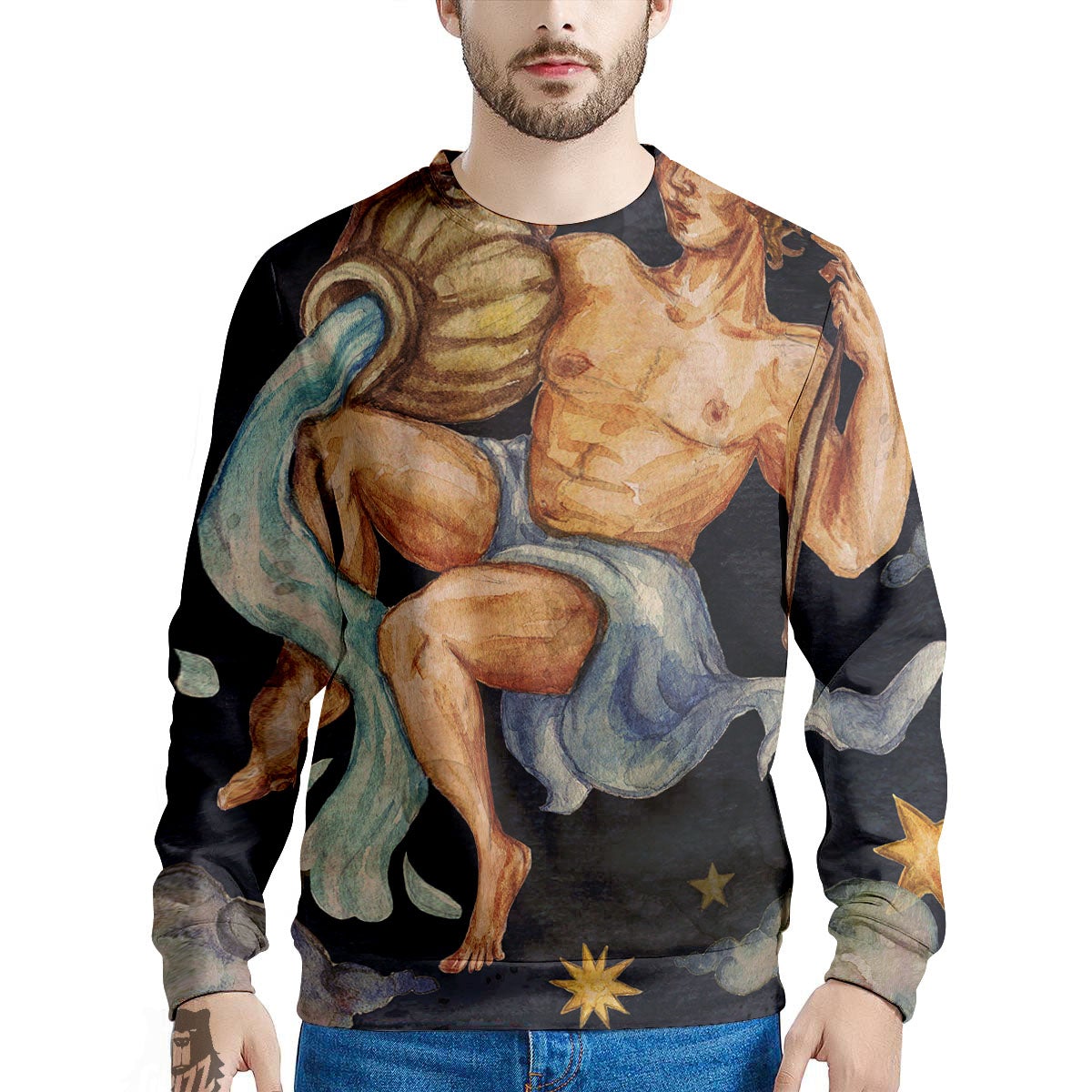 Zodiac Sign Watercolor Aquarius Print Men's Sweatshirt-grizzshop