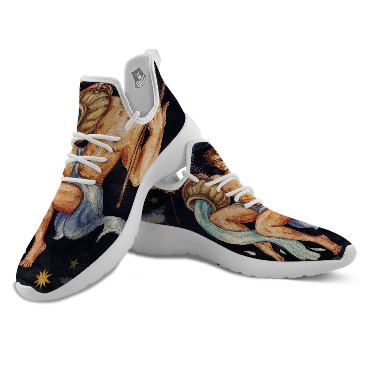 Zodiac Sign Watercolor Aquarius Print White Athletic Shoes-grizzshop