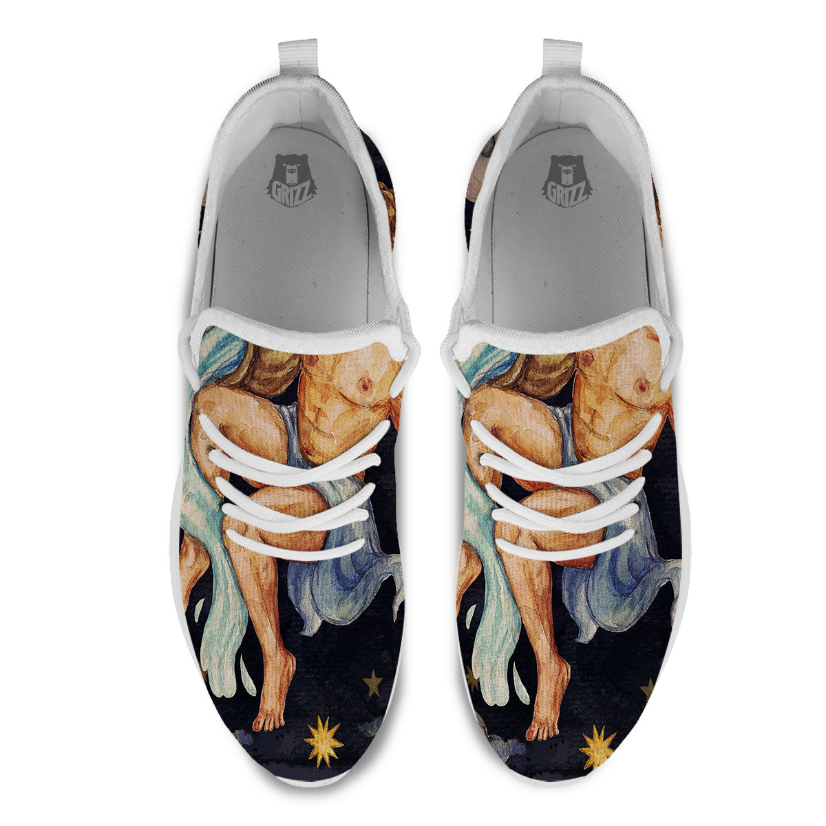 Zodiac Sign Watercolor Aquarius Print White Athletic Shoes-grizzshop
