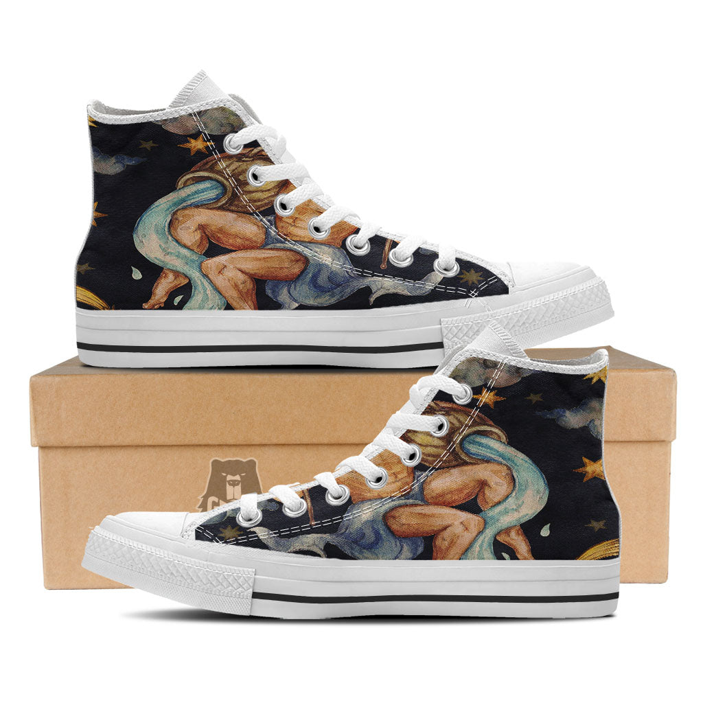 Zodiac Sign Watercolor Aquarius Print White High Top Shoes-grizzshop