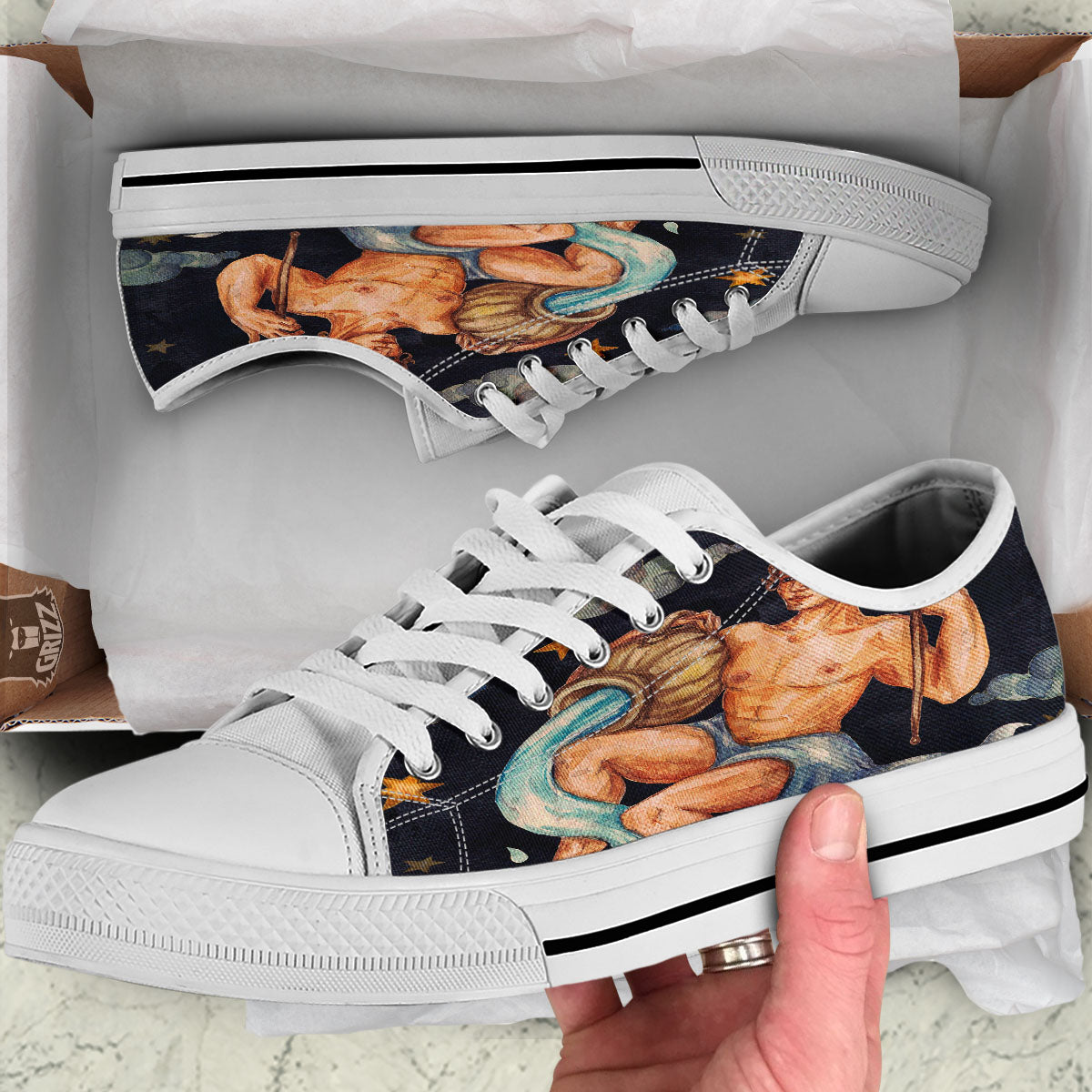 Zodiac Sign Watercolor Aquarius Print White Low Top Shoes-grizzshop