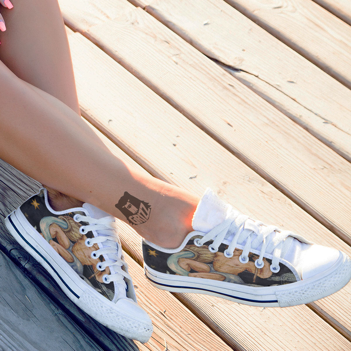 Zodiac Sign Watercolor Aquarius Print White Low Top Shoes-grizzshop