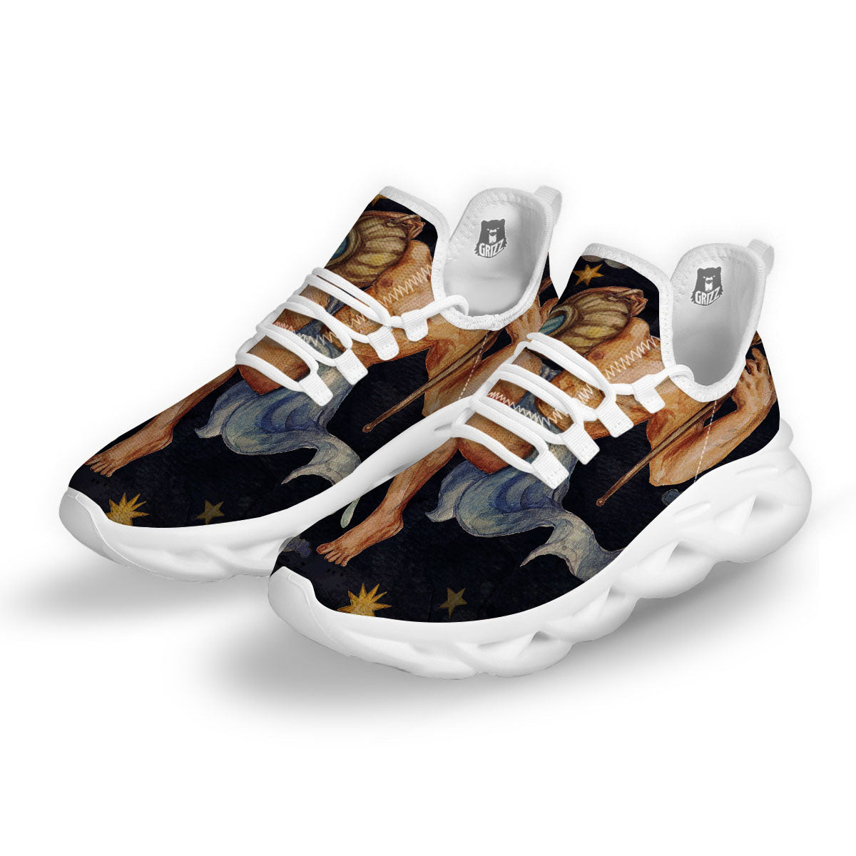 Zodiac Sign Watercolor Aquarius Print White Running Shoes-grizzshop