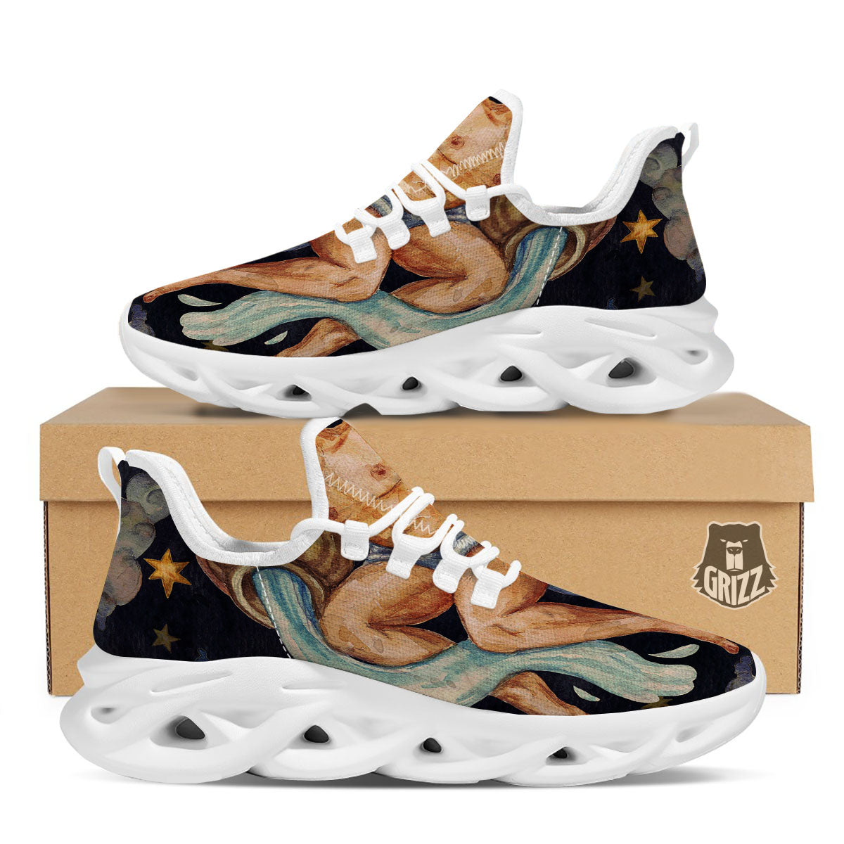 Zodiac Sign Watercolor Aquarius Print White Running Shoes-grizzshop