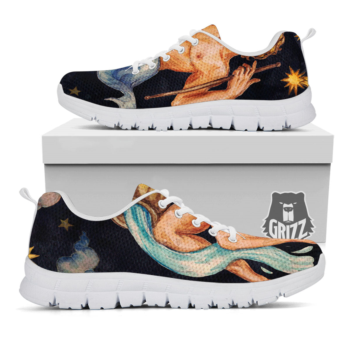 Zodiac Sign Watercolor Aquarius Print White Sneaker-grizzshop