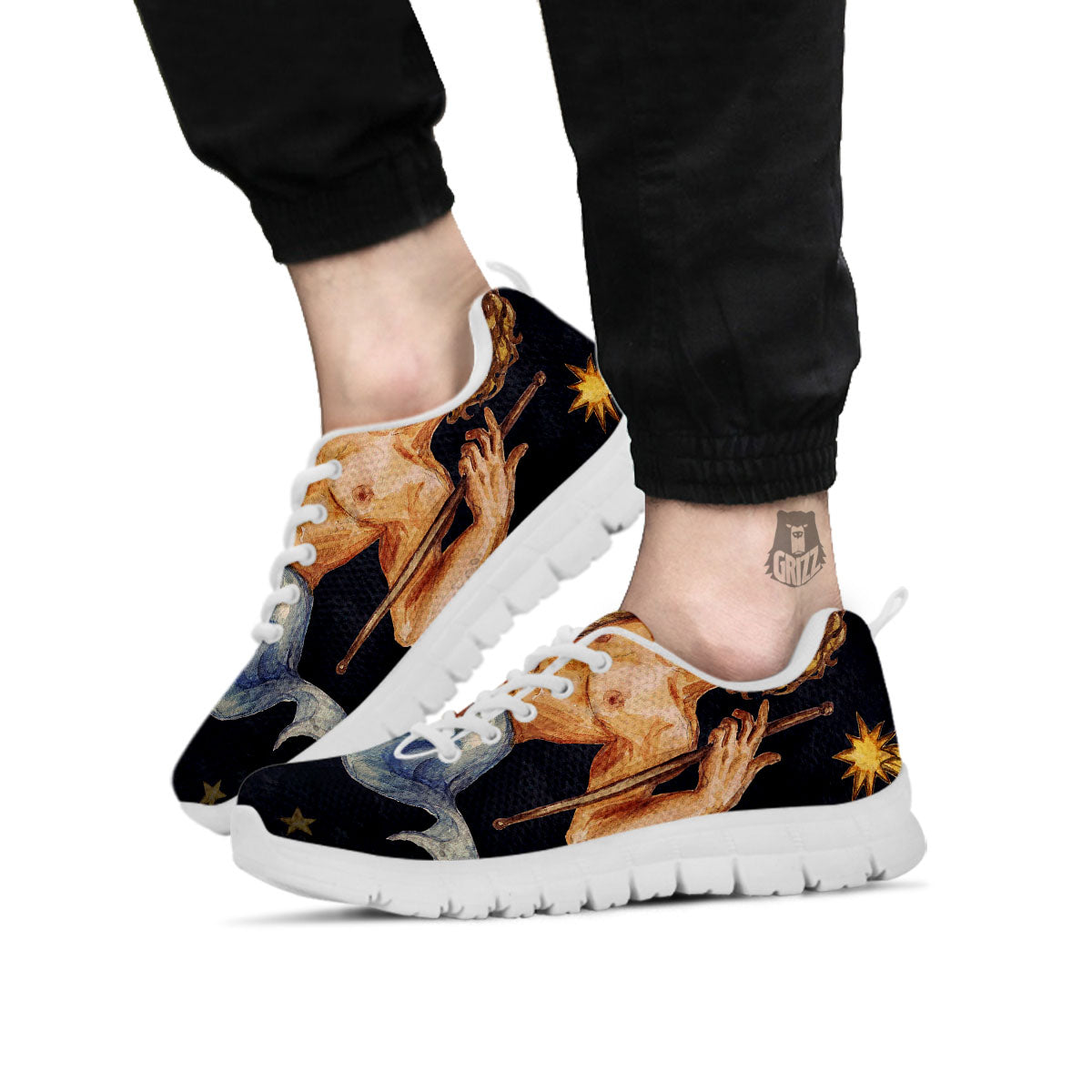 Zodiac Sign Watercolor Aquarius Print White Sneaker-grizzshop