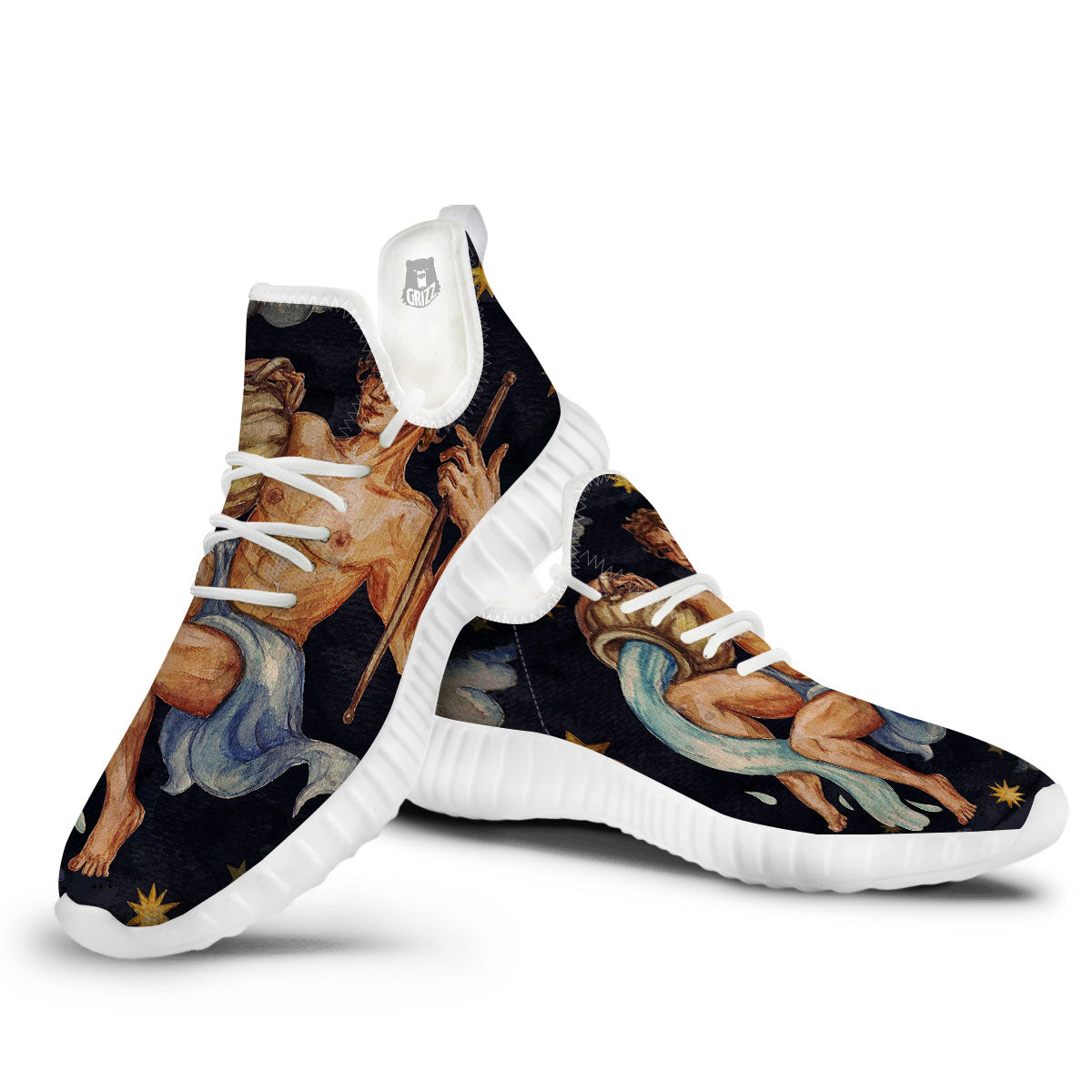 Zodiac Sign Watercolor Aquarius Print White Walking Shoes-grizzshop