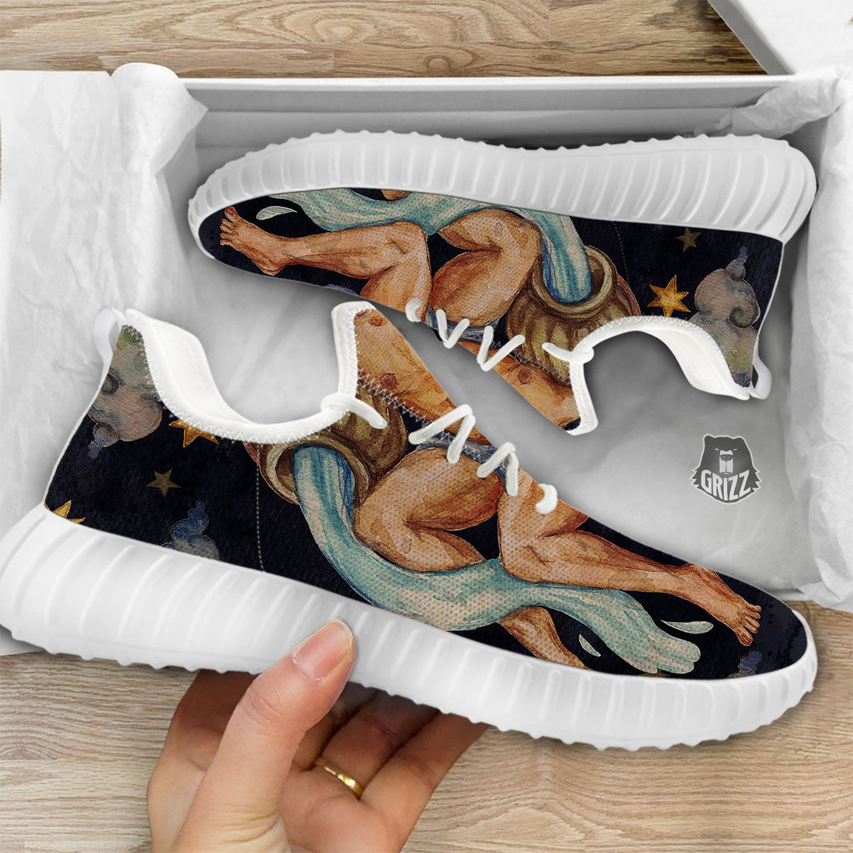 Zodiac Sign Watercolor Aquarius Print White Walking Shoes-grizzshop