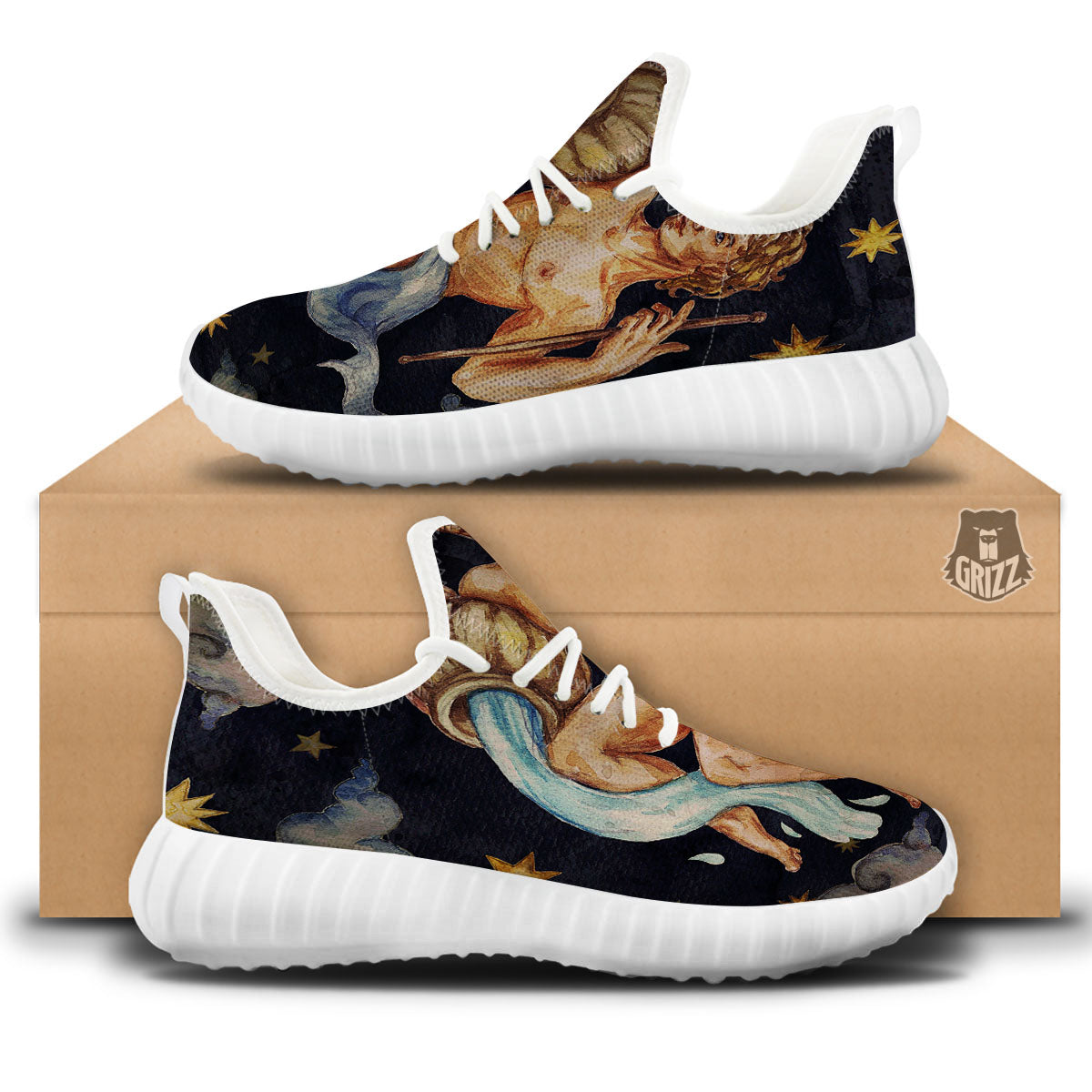 Zodiac Sign Watercolor Aquarius Print White Walking Shoes-grizzshop