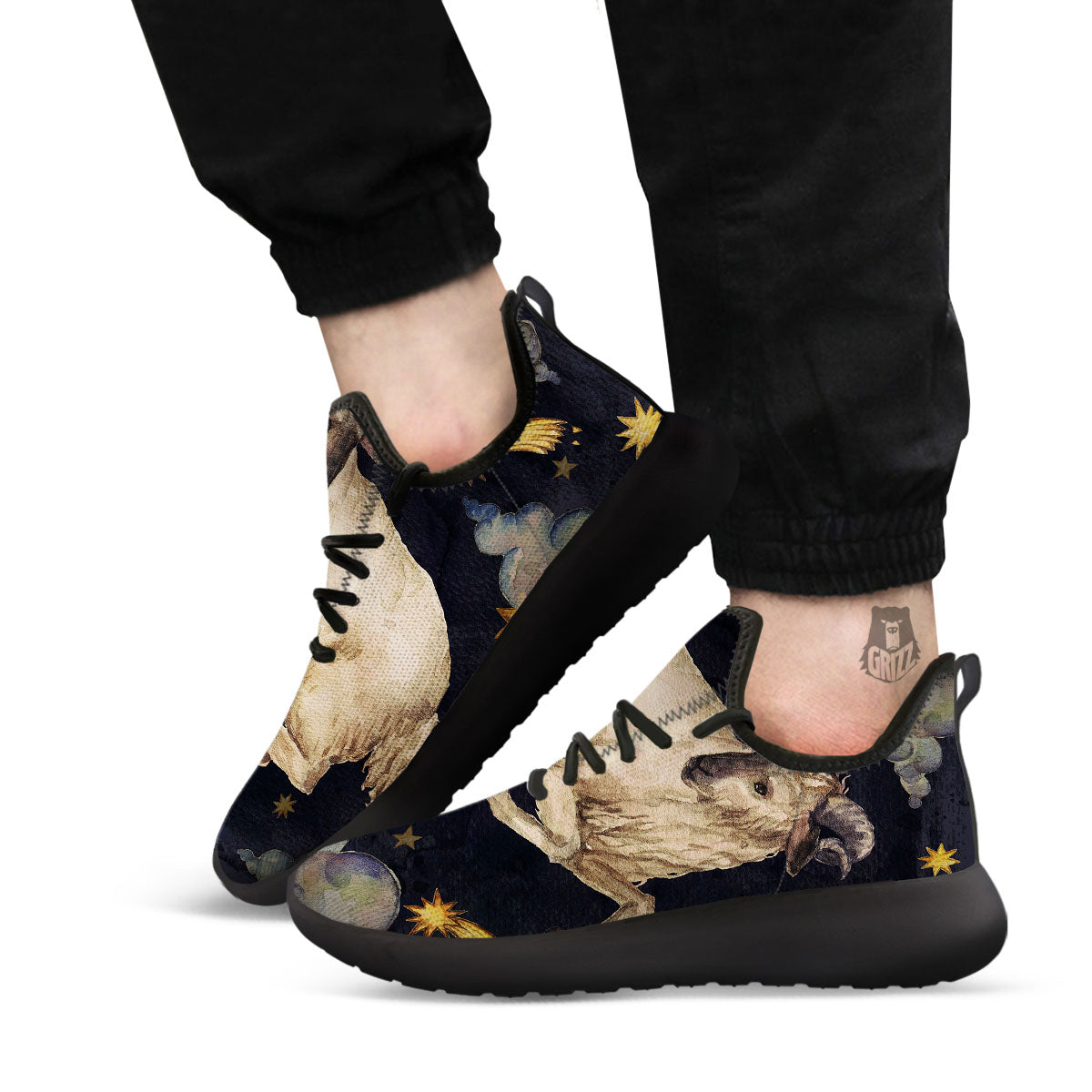 Zodiac Sign Watercolor Aries Print Black Athletic Shoes-grizzshop
