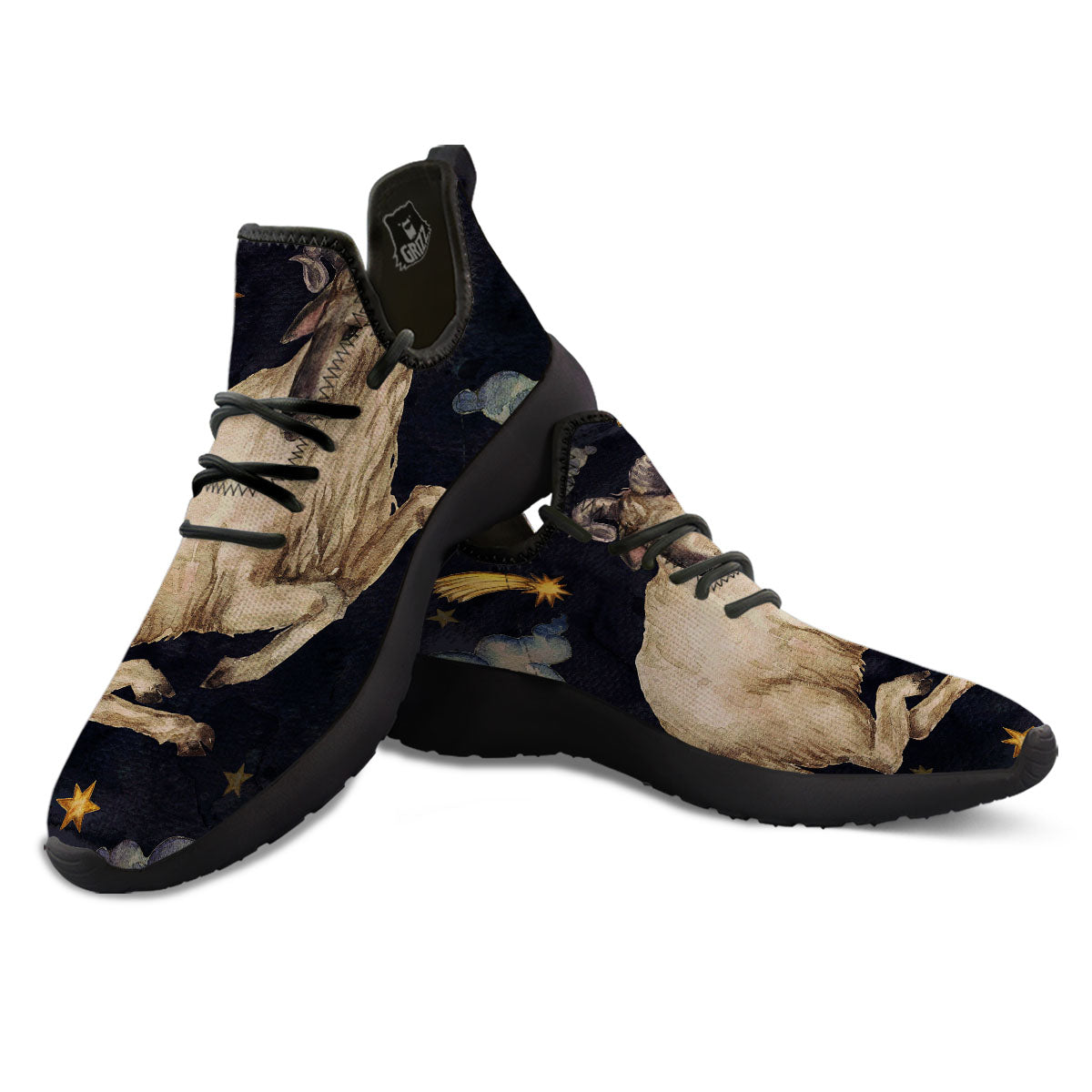 Zodiac Sign Watercolor Aries Print Black Athletic Shoes-grizzshop