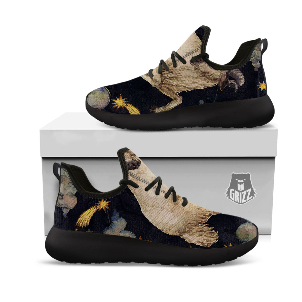 Zodiac Sign Watercolor Aries Print Black Athletic Shoes-grizzshop