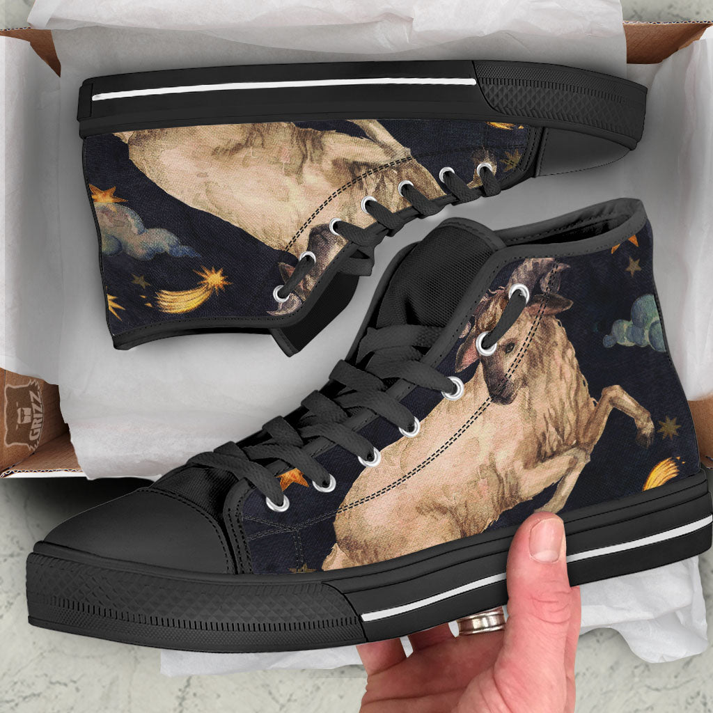 Zodiac Sign Watercolor Aries Print Black High Top Shoes-grizzshop