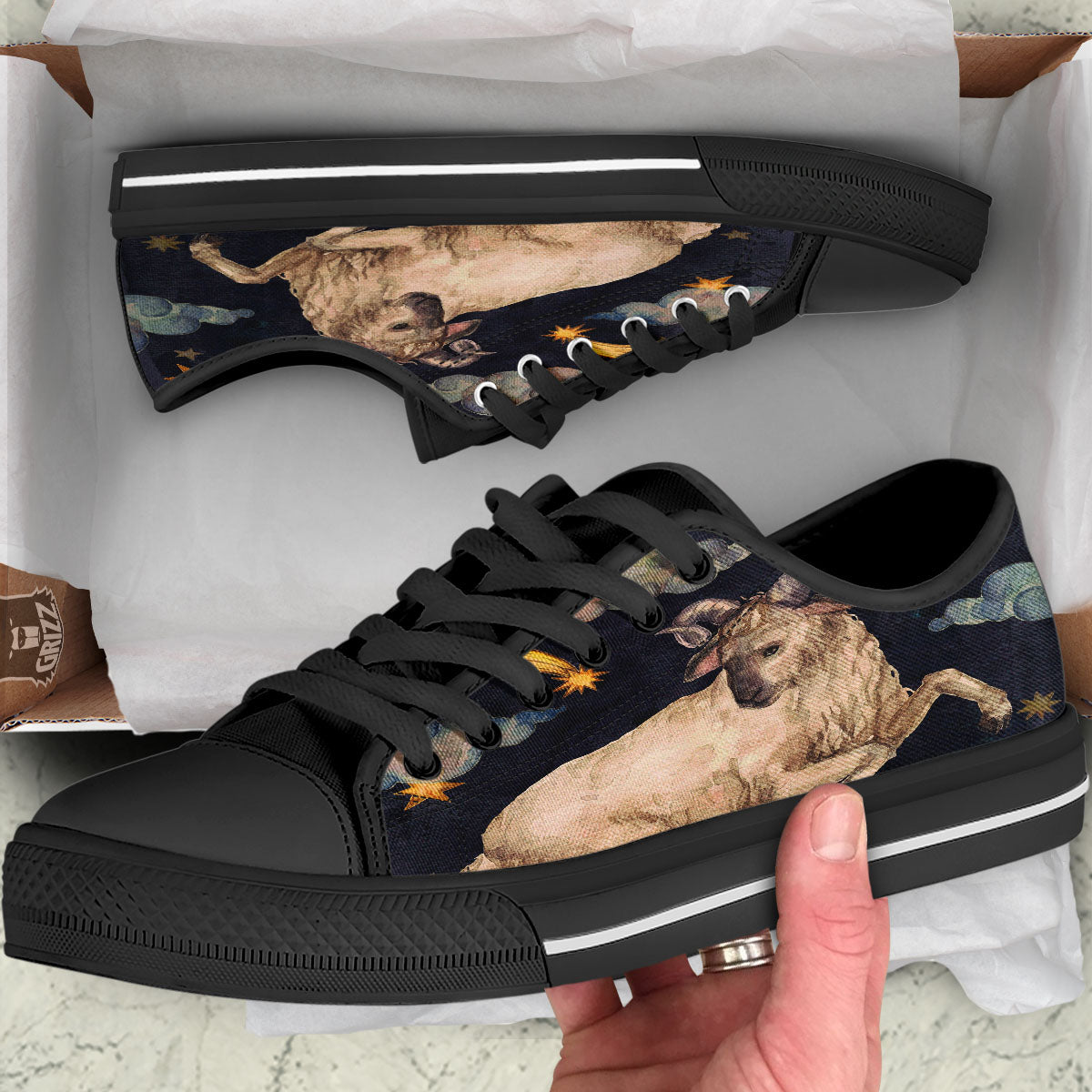 Zodiac Sign Watercolor Aries Print Black Low Top Shoes-grizzshop
