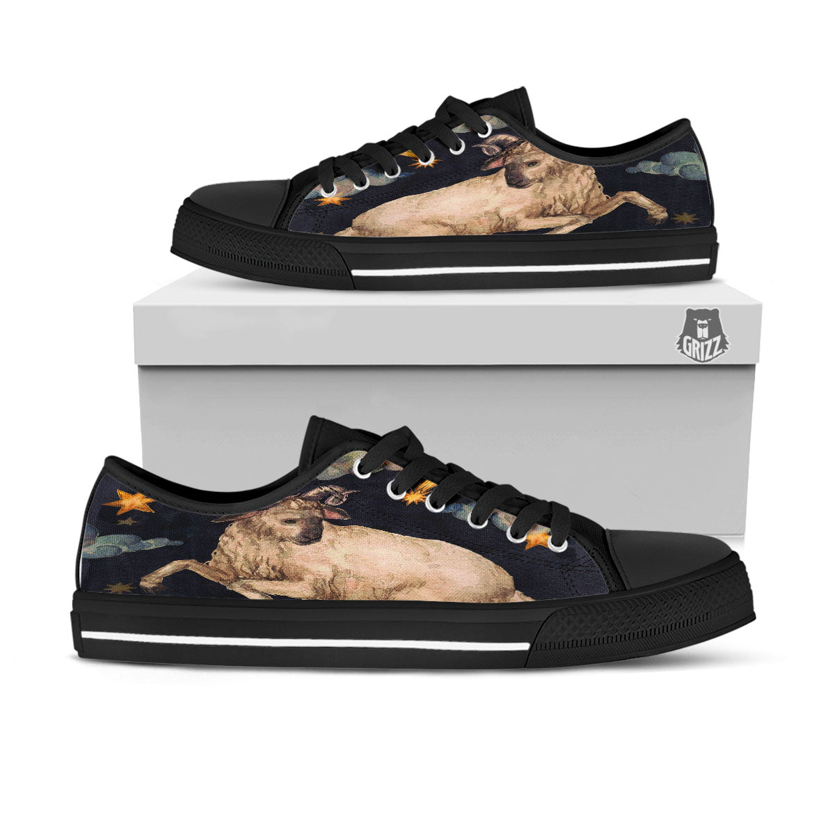 Zodiac Sign Watercolor Aries Print Black Low Top Shoes-grizzshop