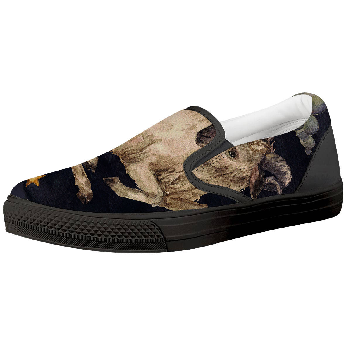 Zodiac Sign Watercolor Aries Print Black Slip On Shoes-grizzshop