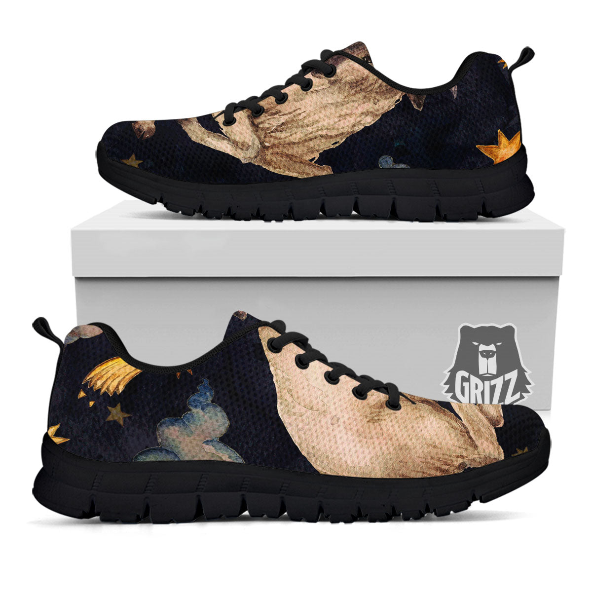 Zodiac Sign Watercolor Aries Print Black Sneaker-grizzshop