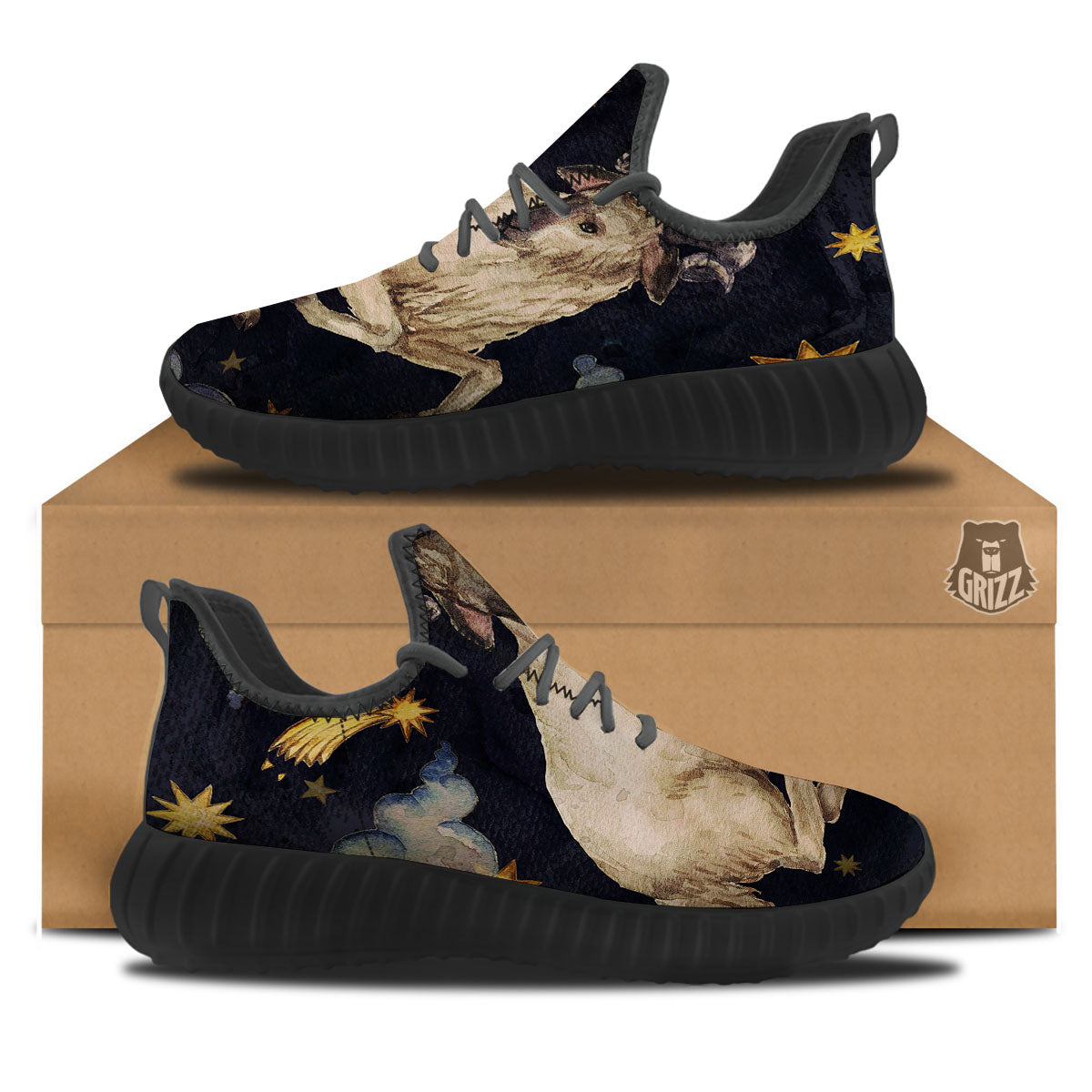 Zodiac Sign Watercolor Aries Print Black Walking Shoes-grizzshop