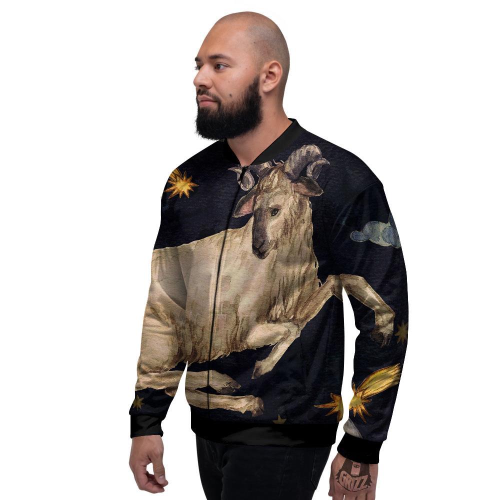 Zodiac Sign Watercolor Aries Print Men's Bomber Jacket-grizzshop