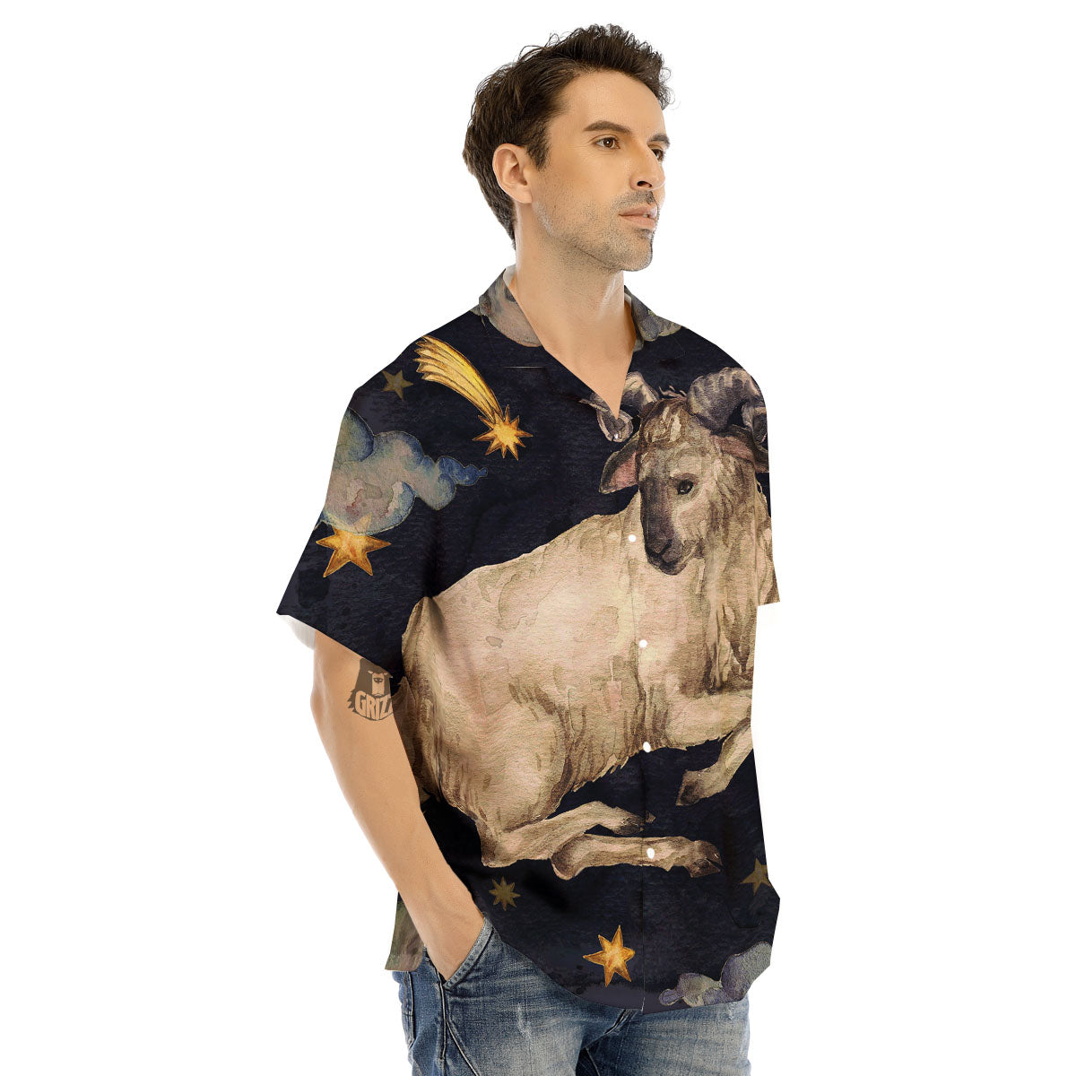 Zodiac Sign Watercolor Aries Print Men's Hawaiian Shirt-grizzshop