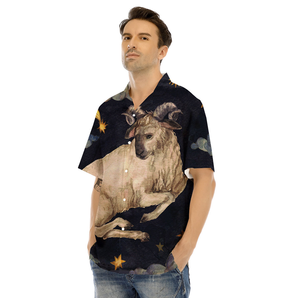 Zodiac Sign Watercolor Aries Print Men's Hawaiian Shirt-grizzshop