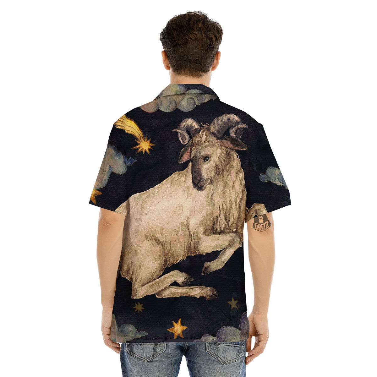 Zodiac Sign Watercolor Aries Print Men's Hawaiian Shirt-grizzshop