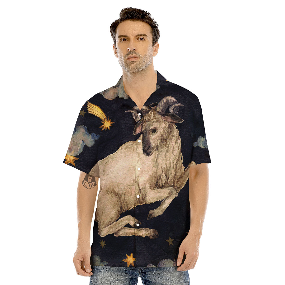 Zodiac Sign Watercolor Aries Print Men's Hawaiian Shirt-grizzshop