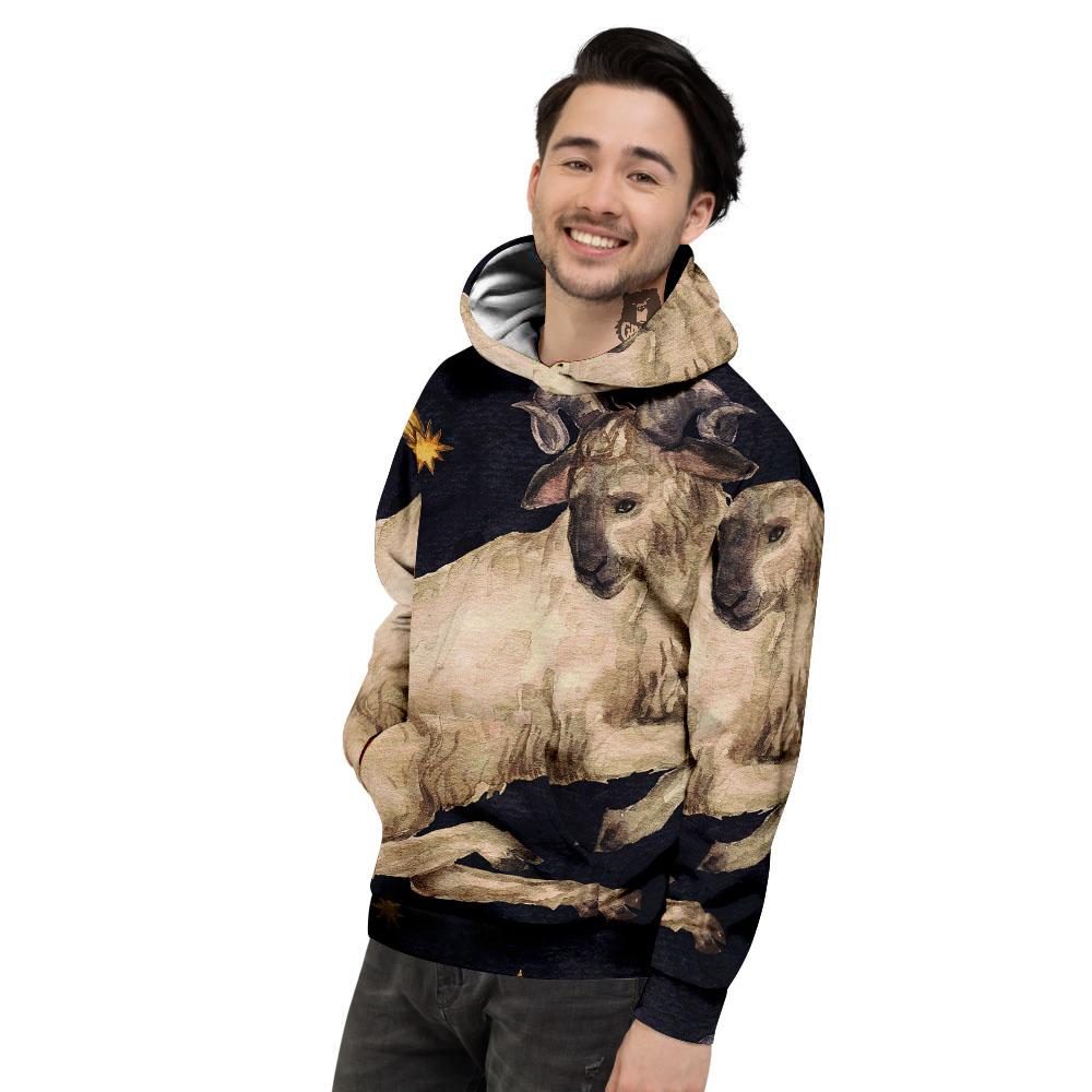 Zodiac Sign Watercolor Aries Print Men's Hoodie-grizzshop