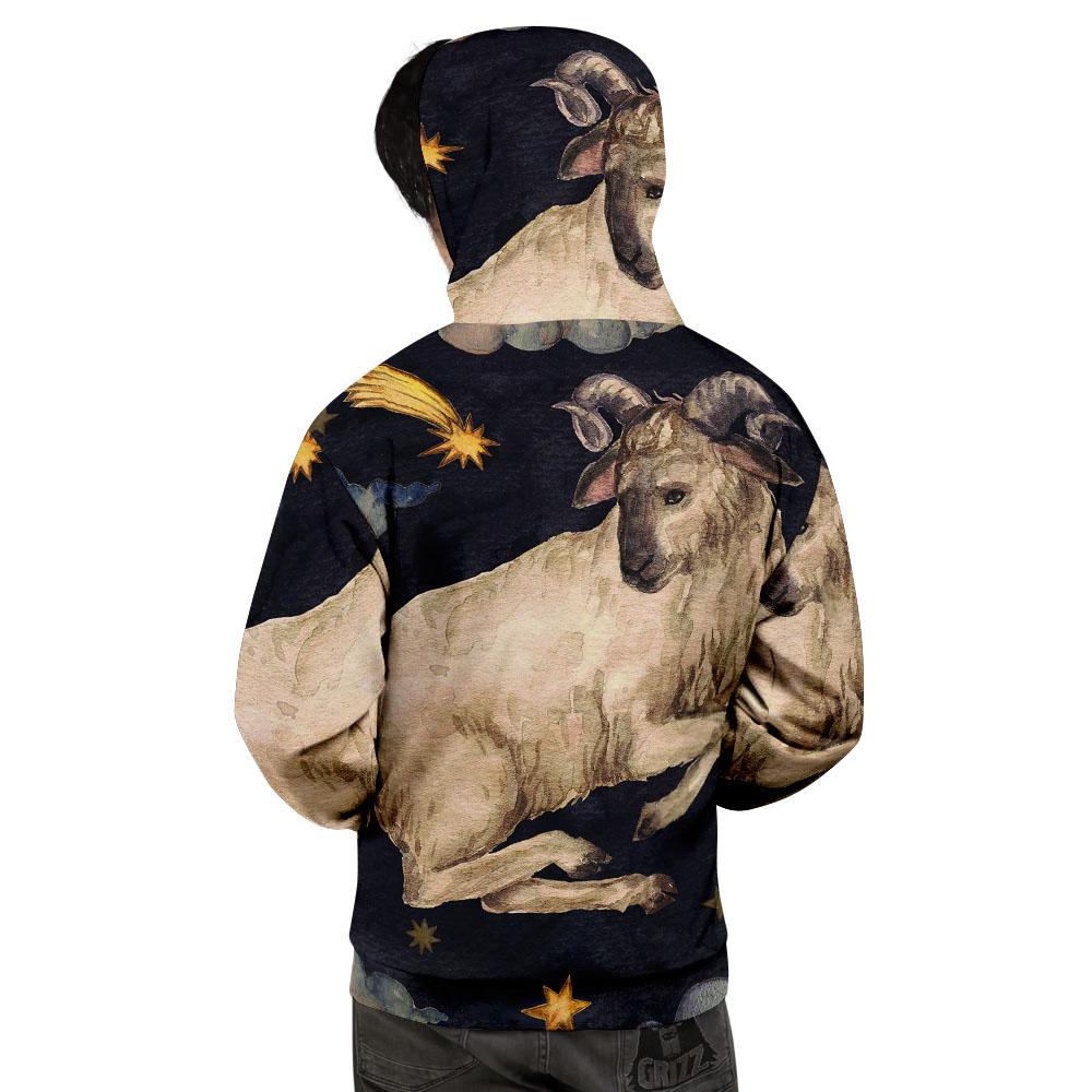 Zodiac Sign Watercolor Aries Print Men's Hoodie-grizzshop