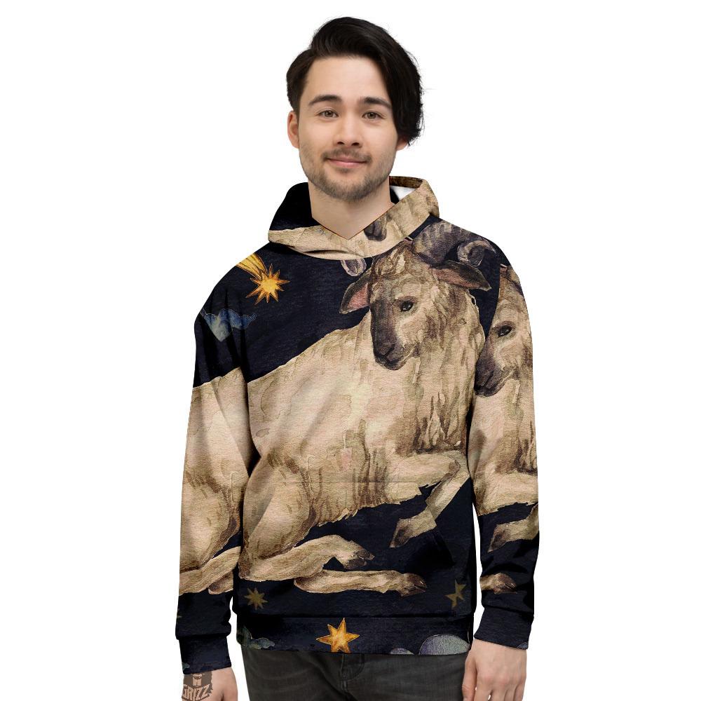 Zodiac Sign Watercolor Aries Print Men's Hoodie-grizzshop