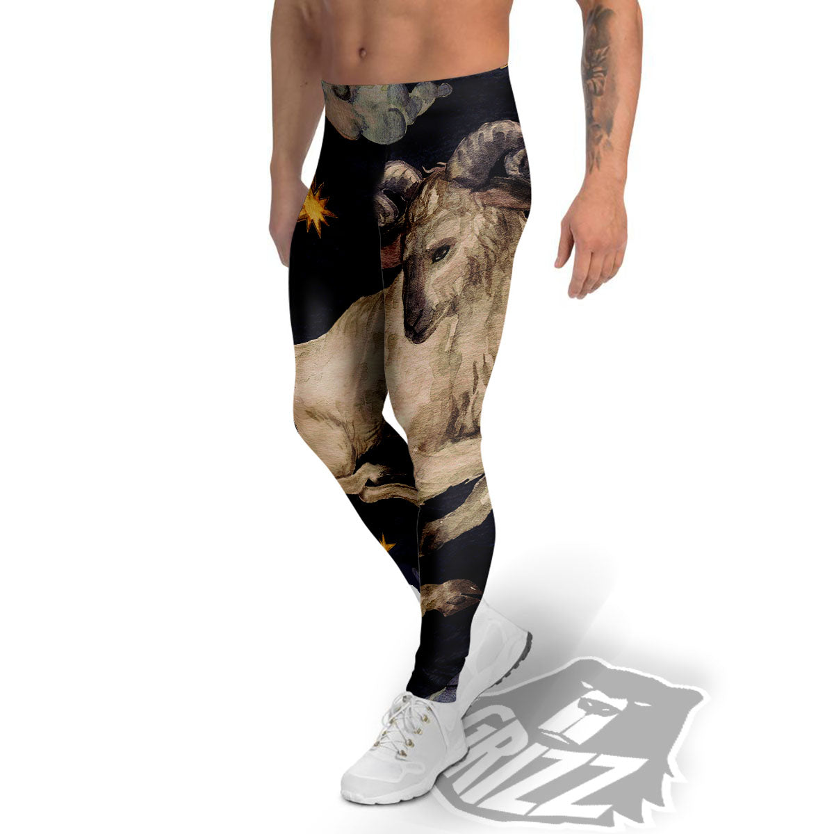 Zodiac Sign Watercolor Aries Print Men's Leggings-grizzshop