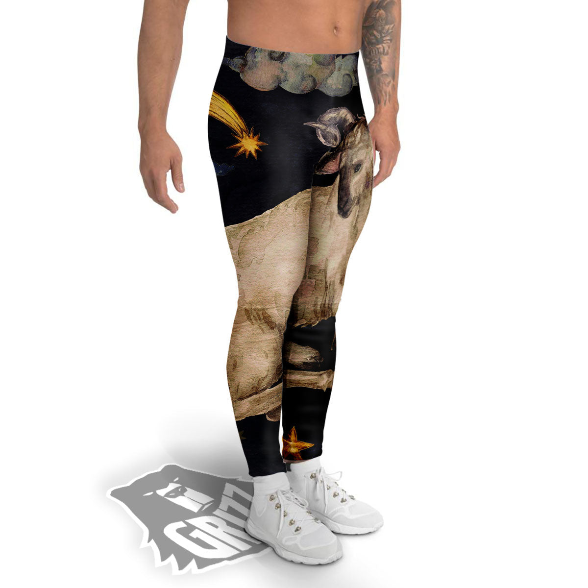 Zodiac Sign Watercolor Aries Print Men's Leggings-grizzshop