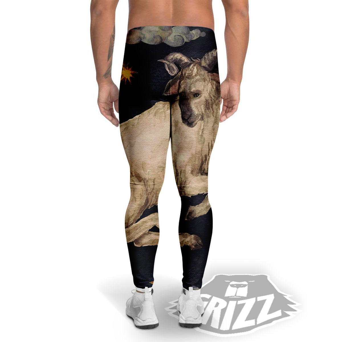 Zodiac Sign Watercolor Aries Print Men's Leggings-grizzshop