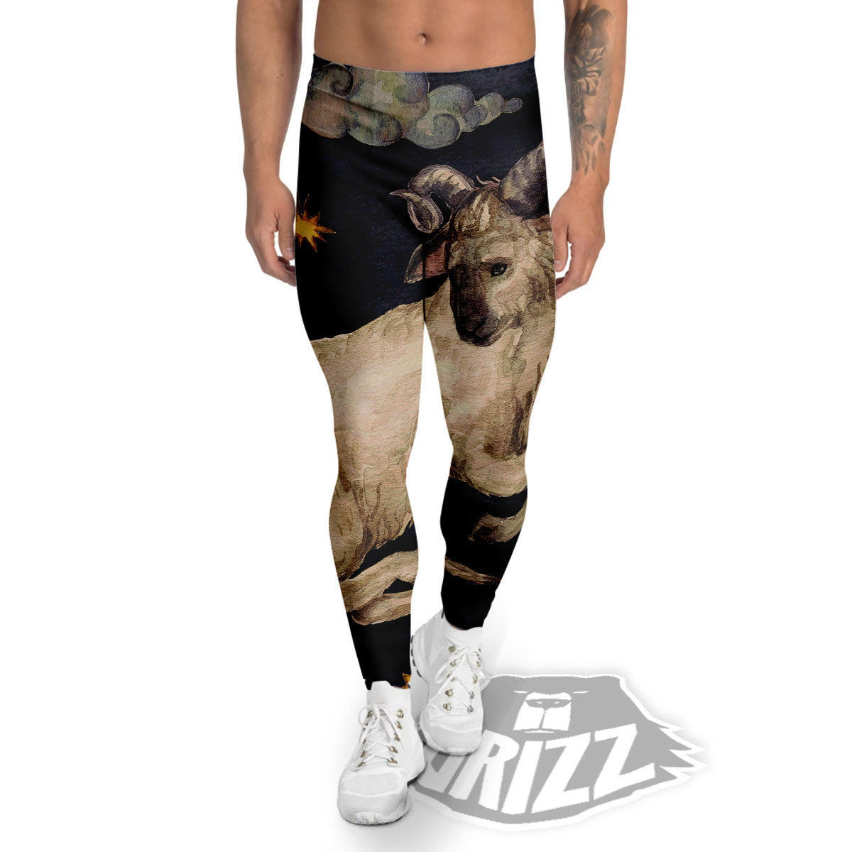 Zodiac Sign Watercolor Aries Print Men's Leggings-grizzshop