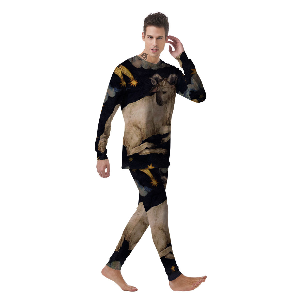 Zodiac Sign Watercolor Aries Print Men's Pajamas-grizzshop
