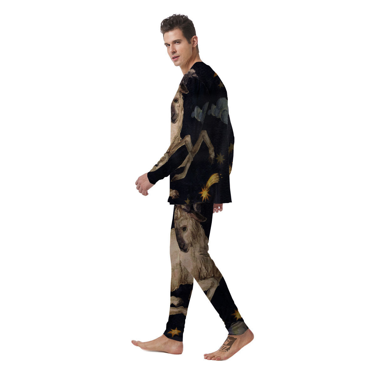 Zodiac Sign Watercolor Aries Print Men's Pajamas-grizzshop
