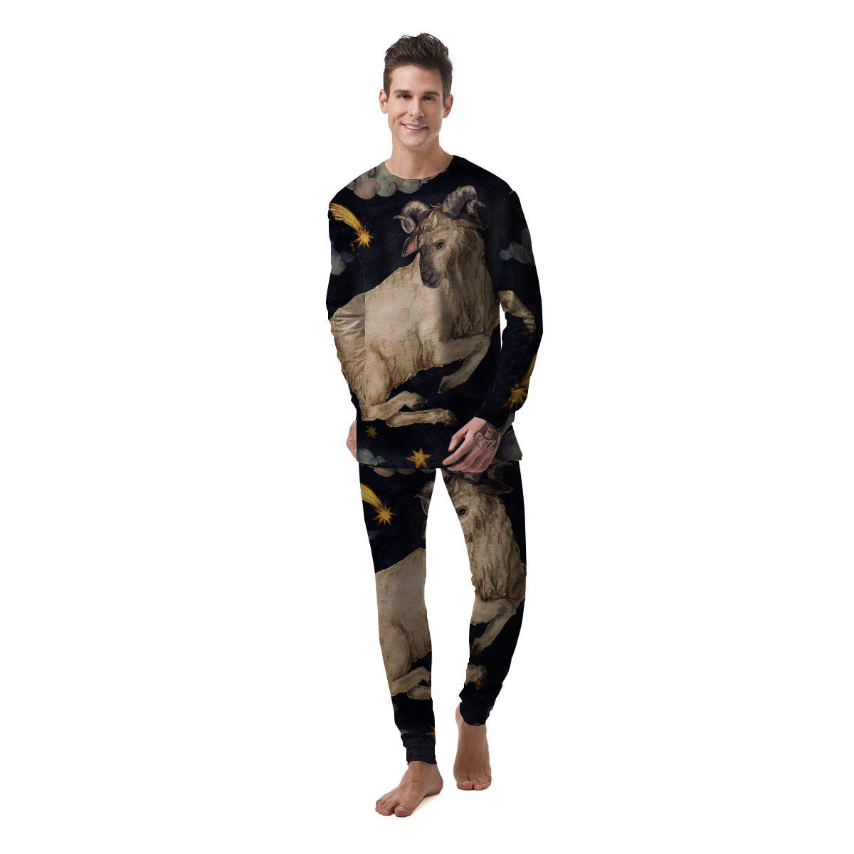 Zodiac Sign Watercolor Aries Print Men's Pajamas-grizzshop