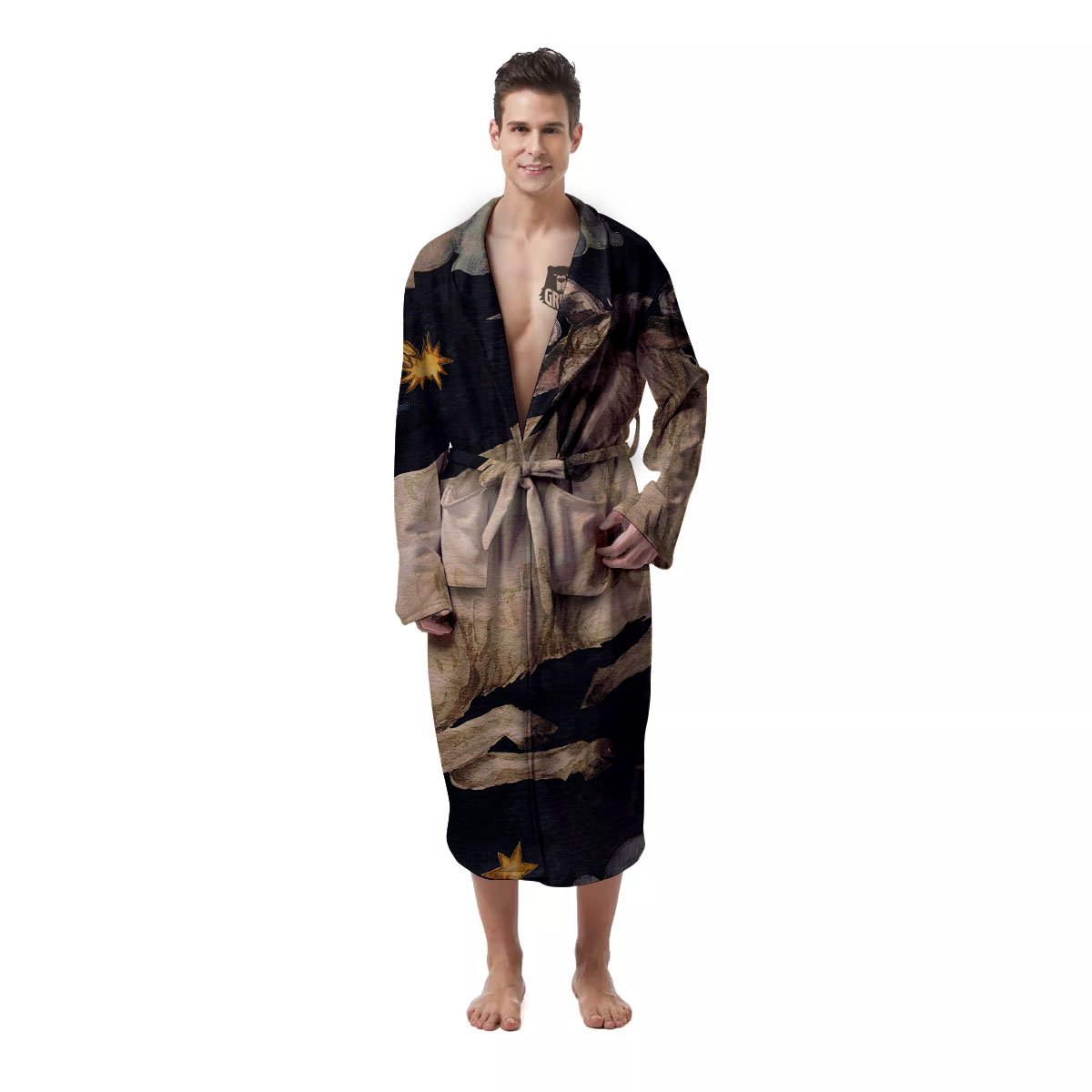 Zodiac Sign Watercolor Aries Print Men's Robe-grizzshop