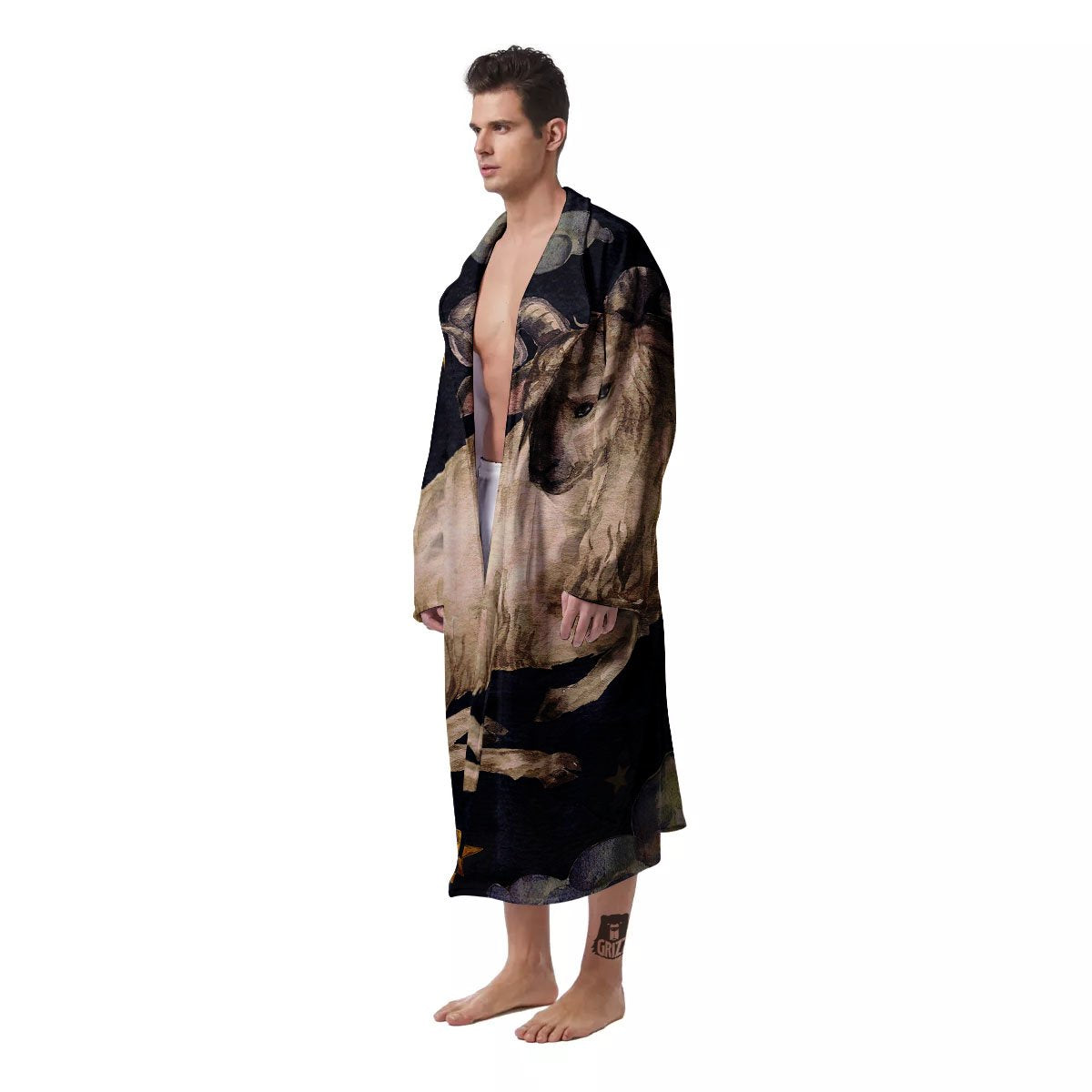 Zodiac Sign Watercolor Aries Print Men's Robe-grizzshop