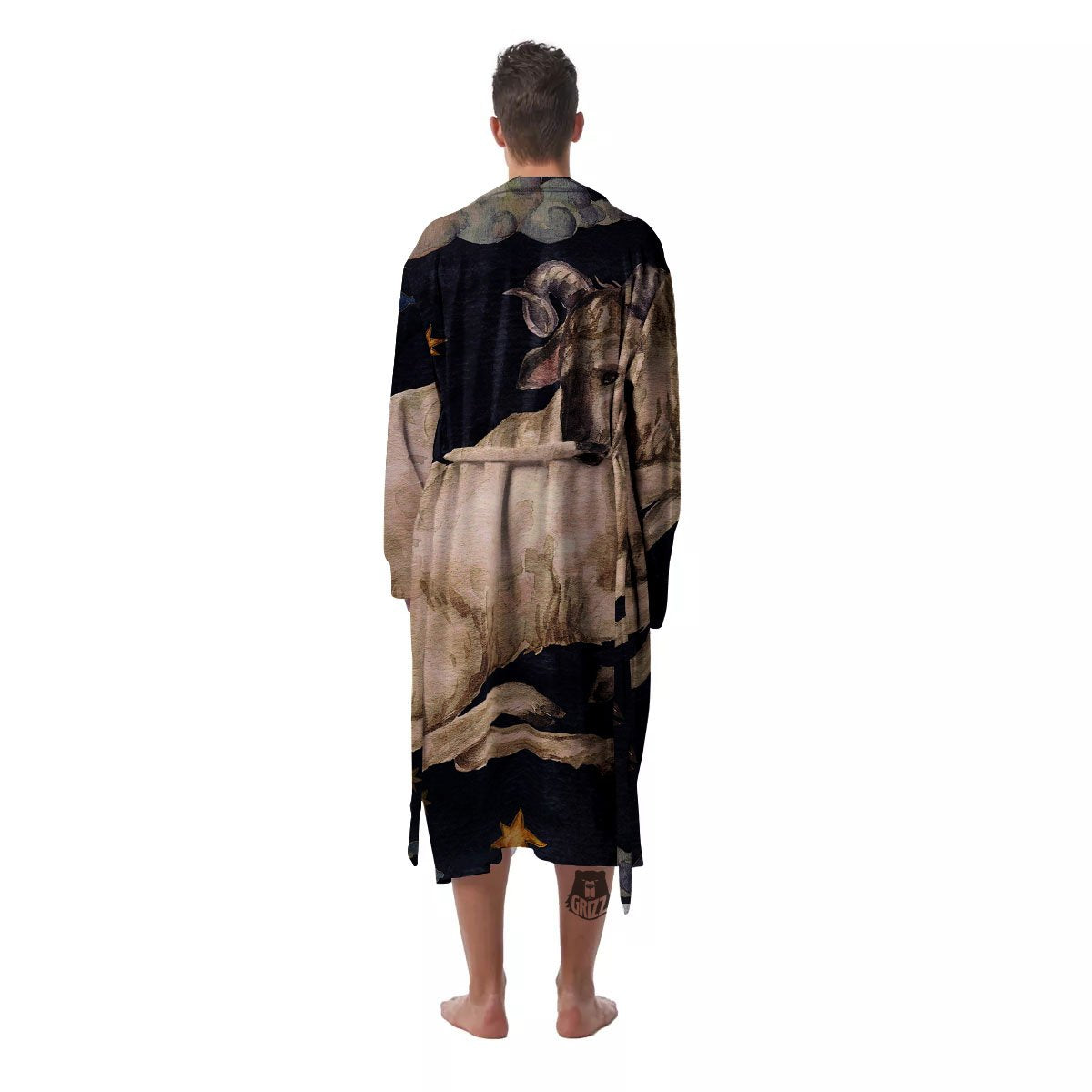 Zodiac Sign Watercolor Aries Print Men's Robe-grizzshop