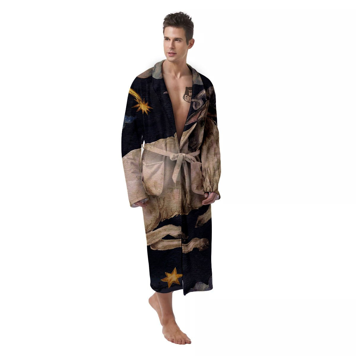 Zodiac Sign Watercolor Aries Print Men's Robe-grizzshop