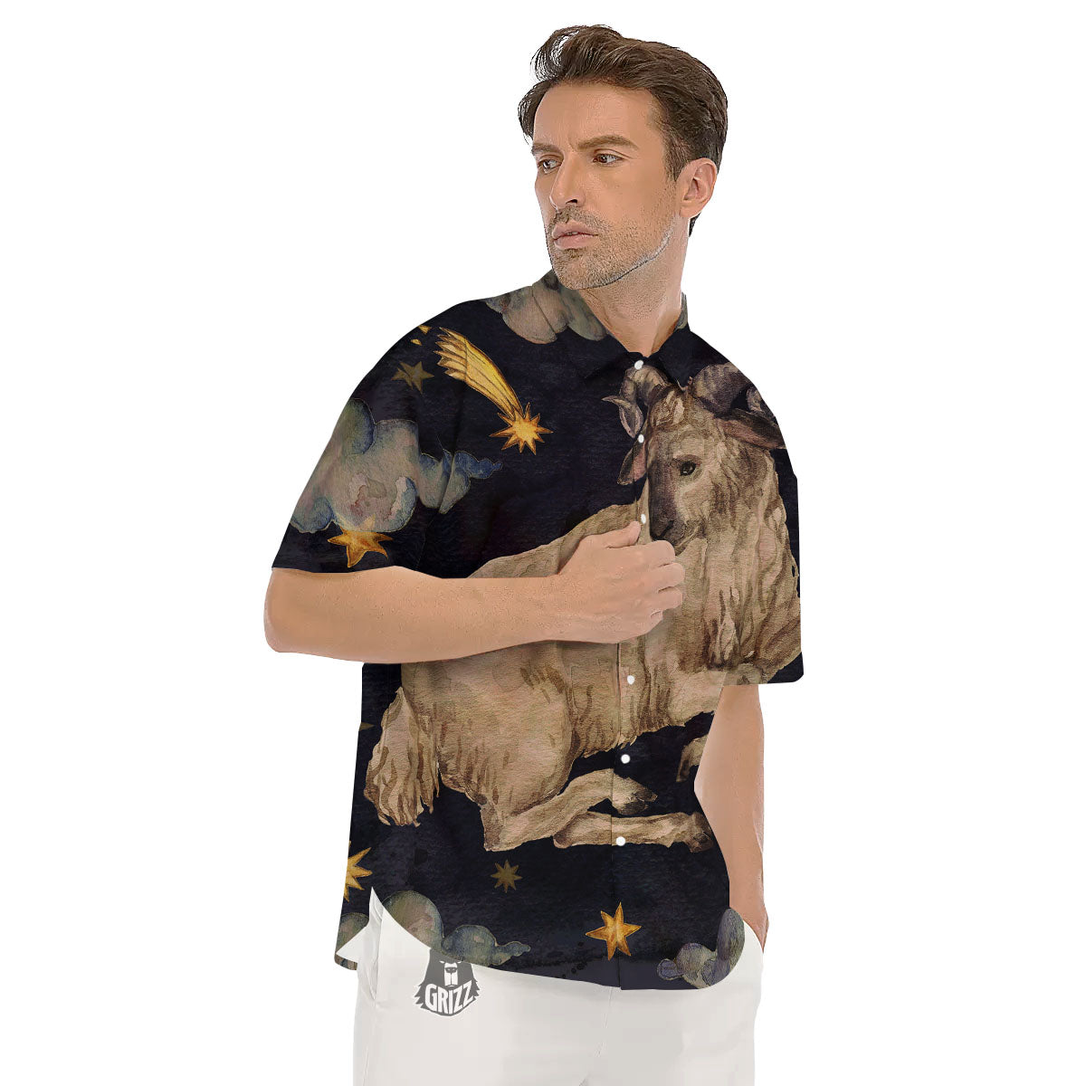 Zodiac Sign Watercolor Aries Print Men's Short Sleeve Shirts-grizzshop