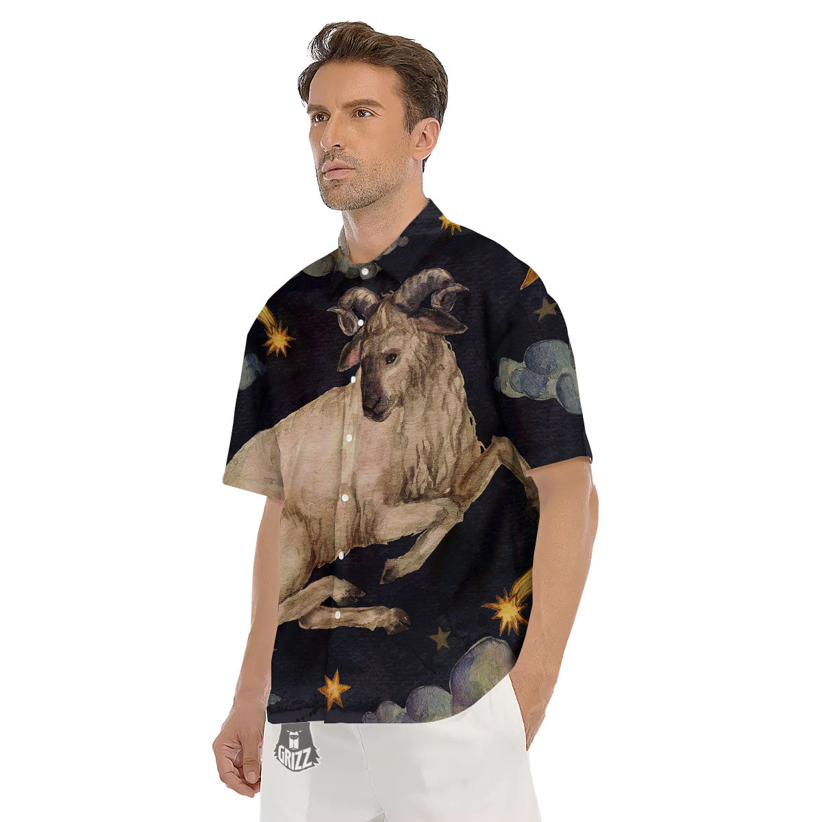 Zodiac Sign Watercolor Aries Print Men's Short Sleeve Shirts-grizzshop