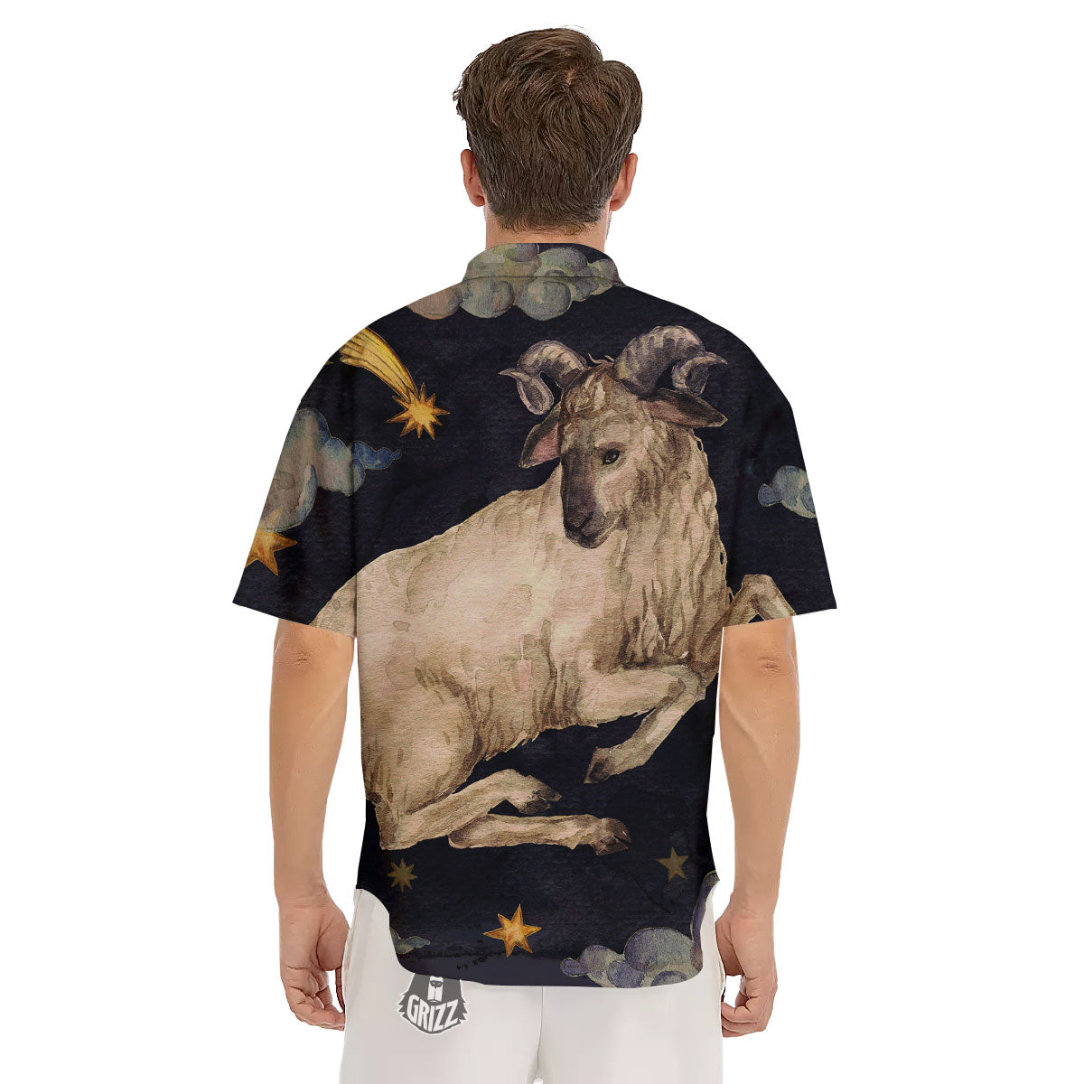 Zodiac Sign Watercolor Aries Print Men's Short Sleeve Shirts-grizzshop