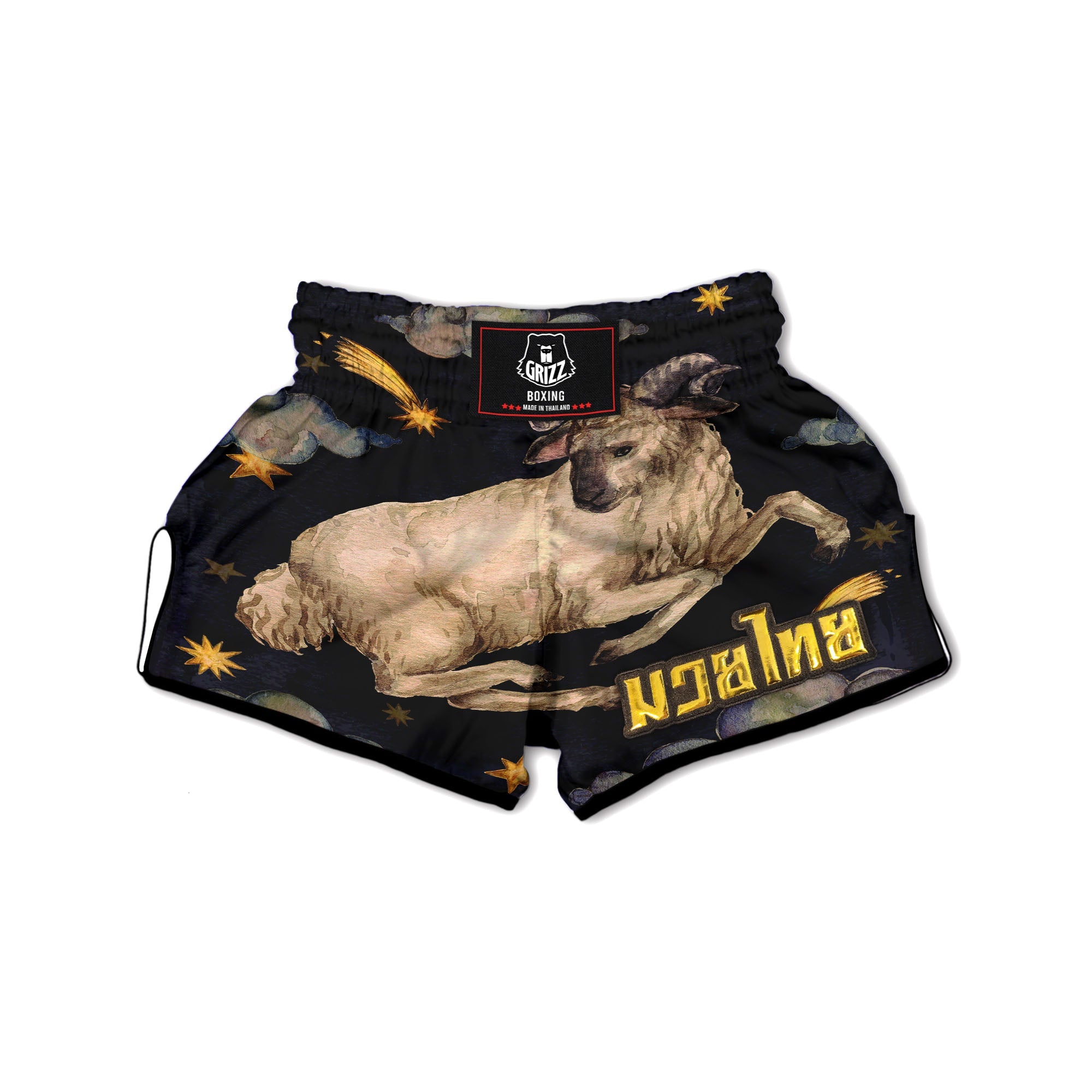 Zodiac Sign Watercolor Aries Print Muay Thai Boxing Shorts-grizzshop