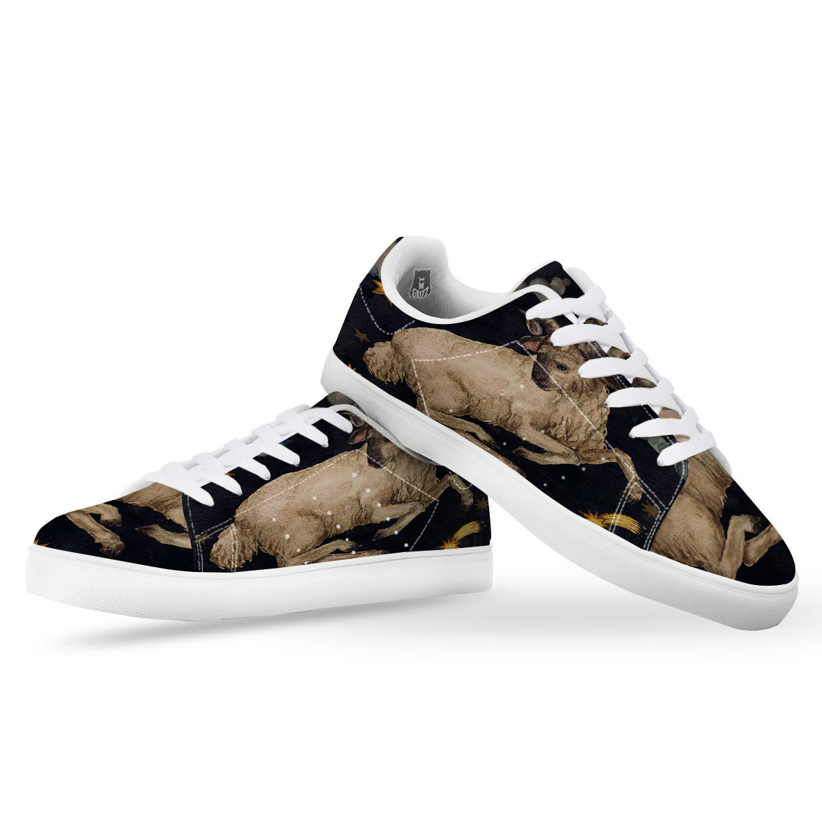 Zodiac Sign Watercolor Aries Print White Low Top Sneakers-grizzshop