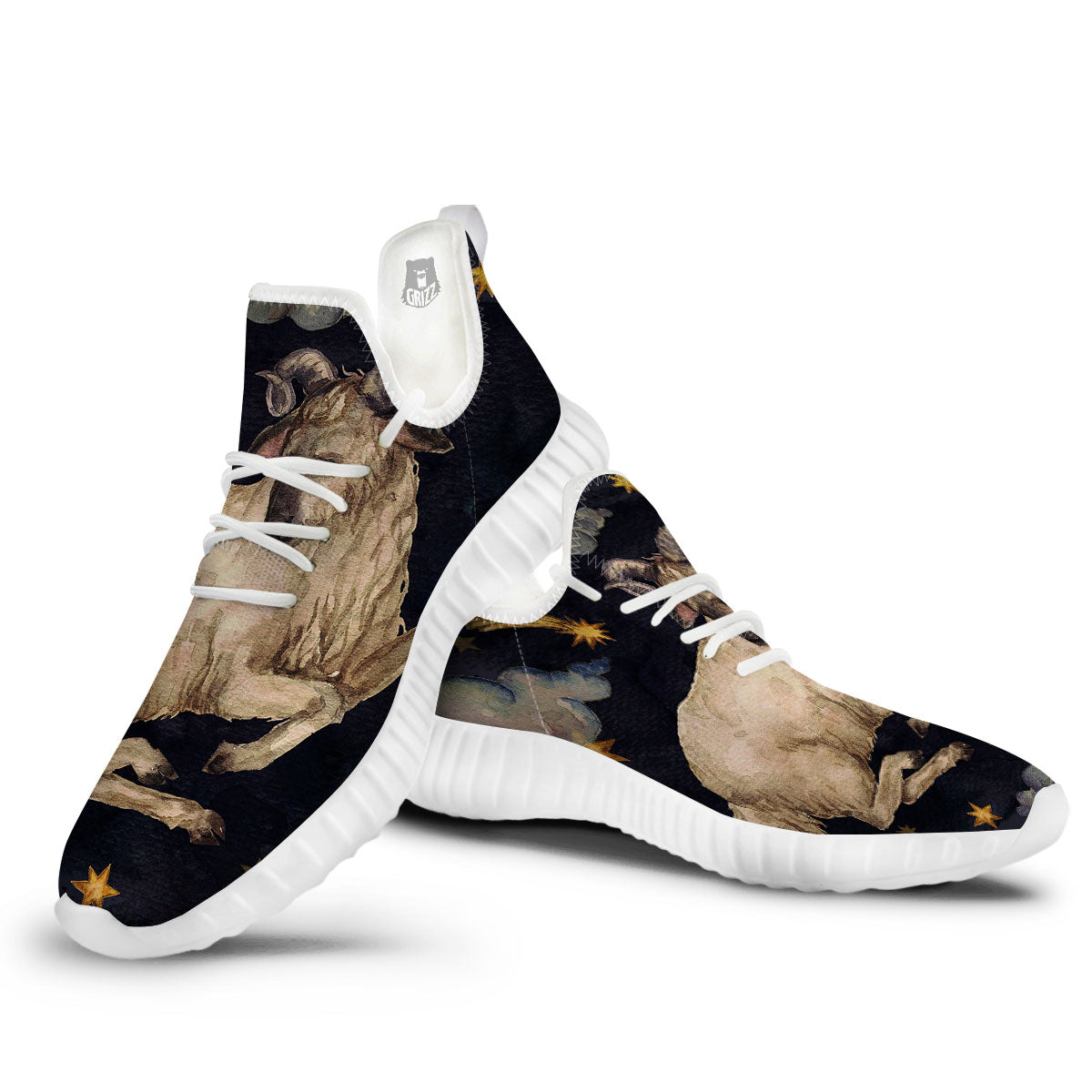 Zodiac Sign Watercolor Aries Print White Walking Shoes-grizzshop