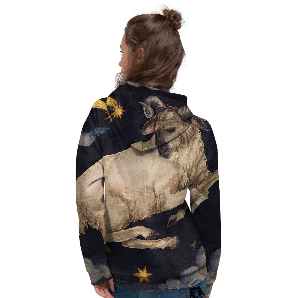 Zodiac Sign Watercolor Aries Print Women's Hoodie-grizzshop